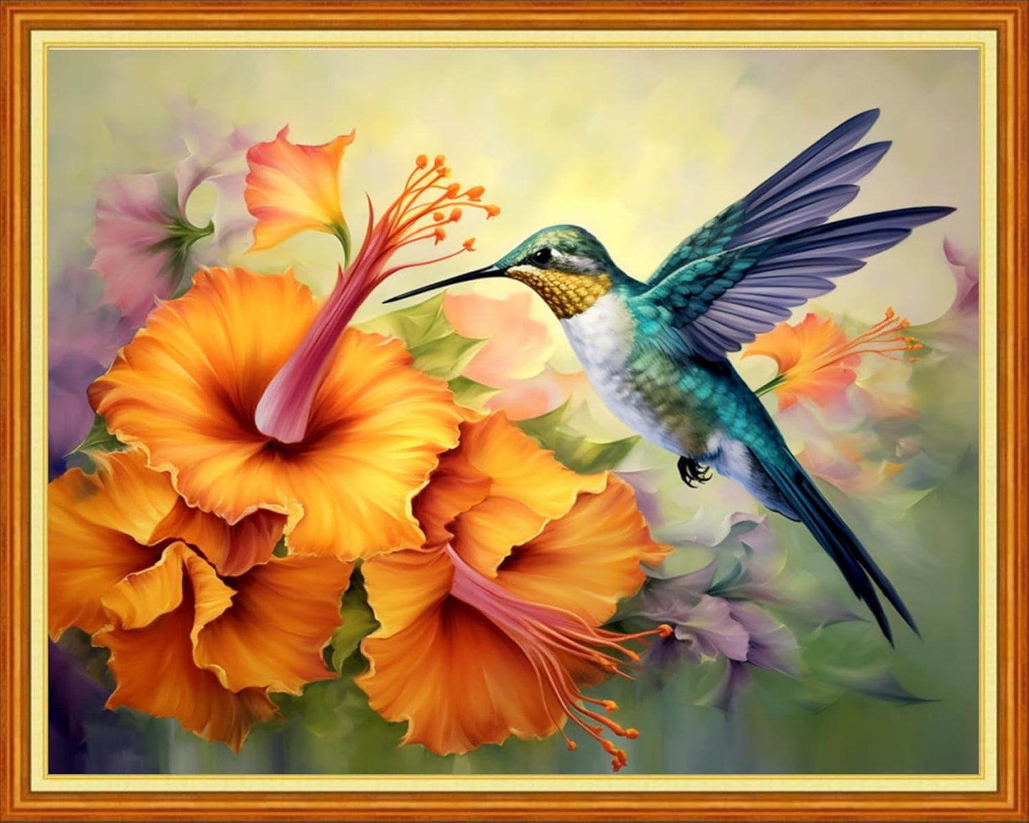 Foxhool Beginners Cross Stitch Kits Stamped Full Range of Embroidery Kits for Adults DIY Cross Stitches kit Embroidery Patterns for Needlepoint kit-Hummingbirds Gather Honey 16x20 inch