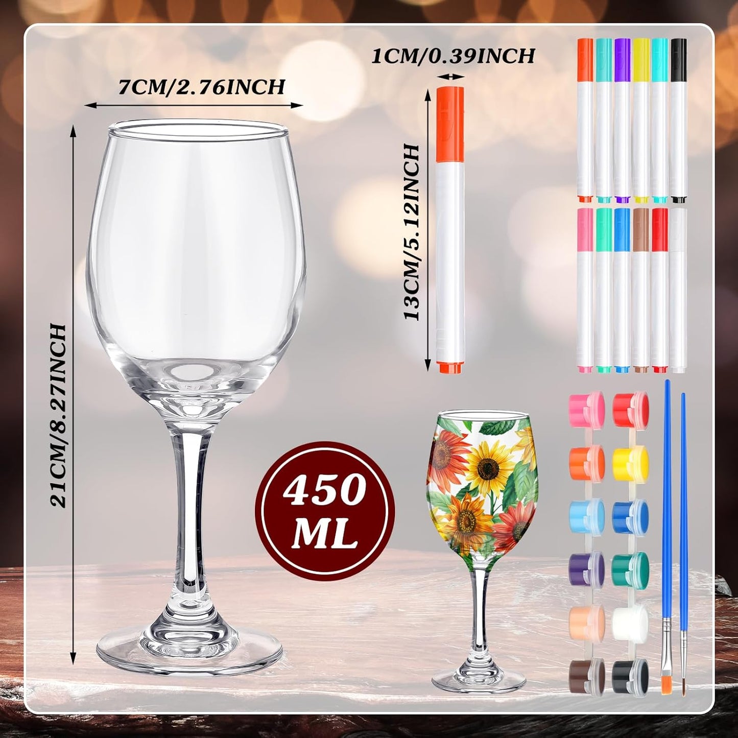 Pickmesh 4 Set Paint Your Own Glasses Kit for Adults 15 oz Wine Glass 12 Pcs DIY Markers 12 Colors Acrylic Paint with Brushes to Design Your Own Wine Glasses Gifts(High Feet)