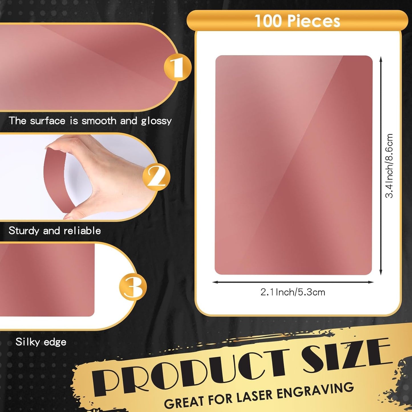 weparmeety 100 Pcs Metal Engraving Blanks Aluminum Sheet Laser Engraving Business Card Multipurpose DIY Gift Cards 86 x 54 x 0.21 mm (Rose Gold)