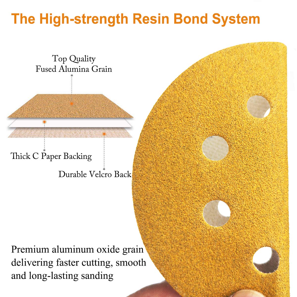 5-Inch 8-Hole Hook and Loop Sanding Discs 60-Grit Random Orbit Sandpaper, 50-Pack