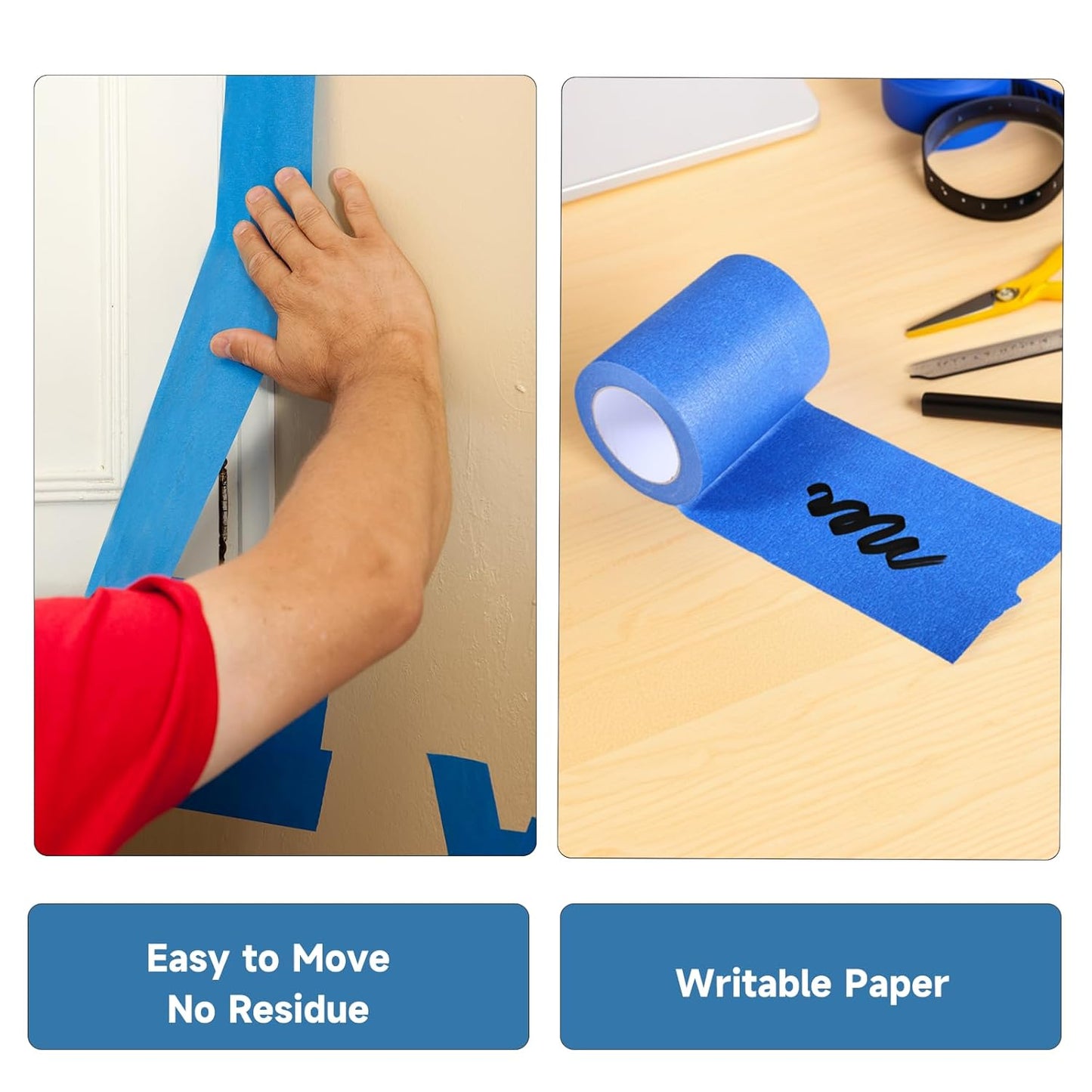 Wide Blue Painters Tape, 4 Inch x 55 Yards, Wide Masking Tape for 3D Printing, Laser Cutting, Painting, Crafting, Labeling, Packing, Office, School, Home Use, Removes Cleanly for 21 Days