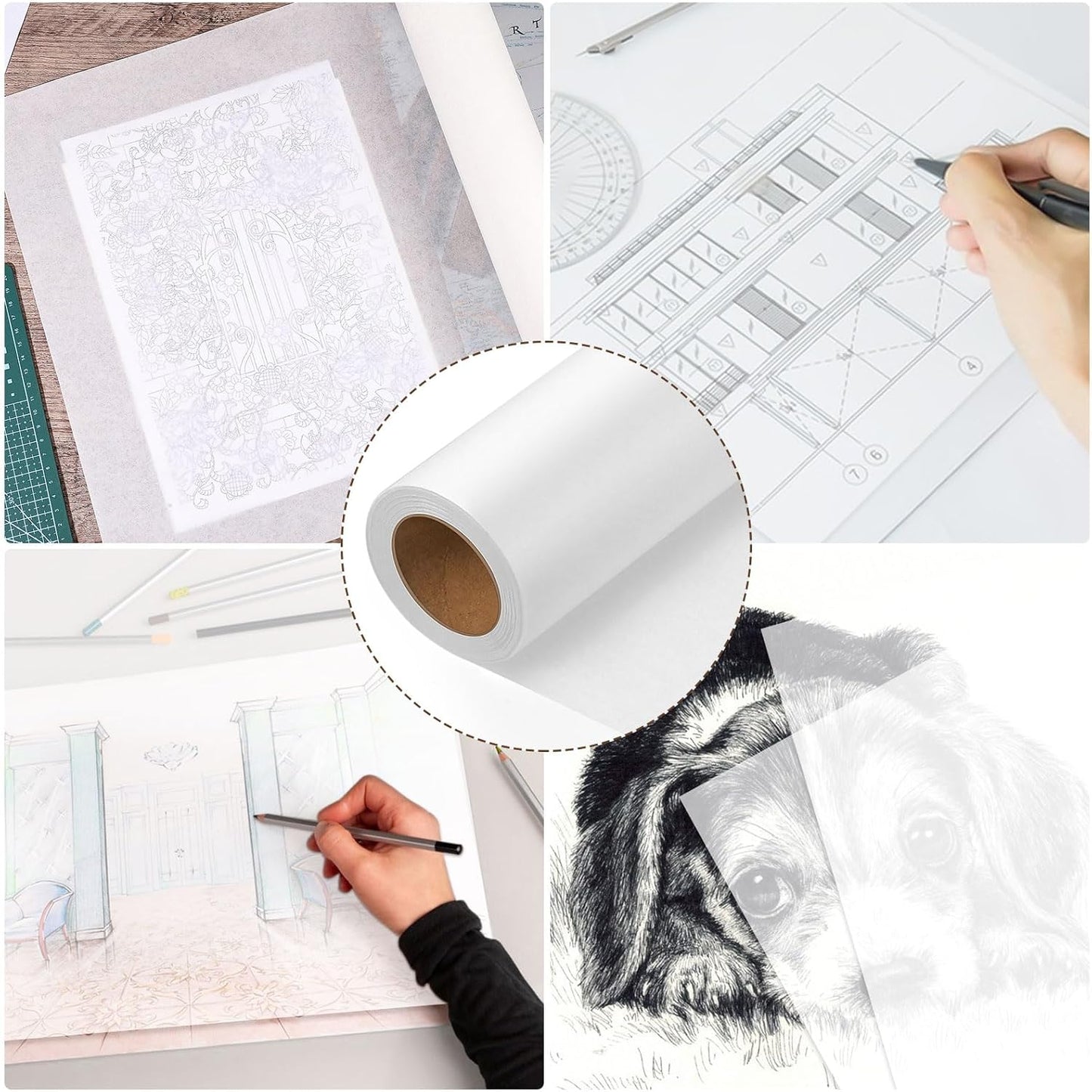 Tracing Paper Roll 17in x 25yd, White Trace Paper Pattern Paper Translucent Tracing Paper for Sewing, Drawing, Sketch, Gift Wrapping