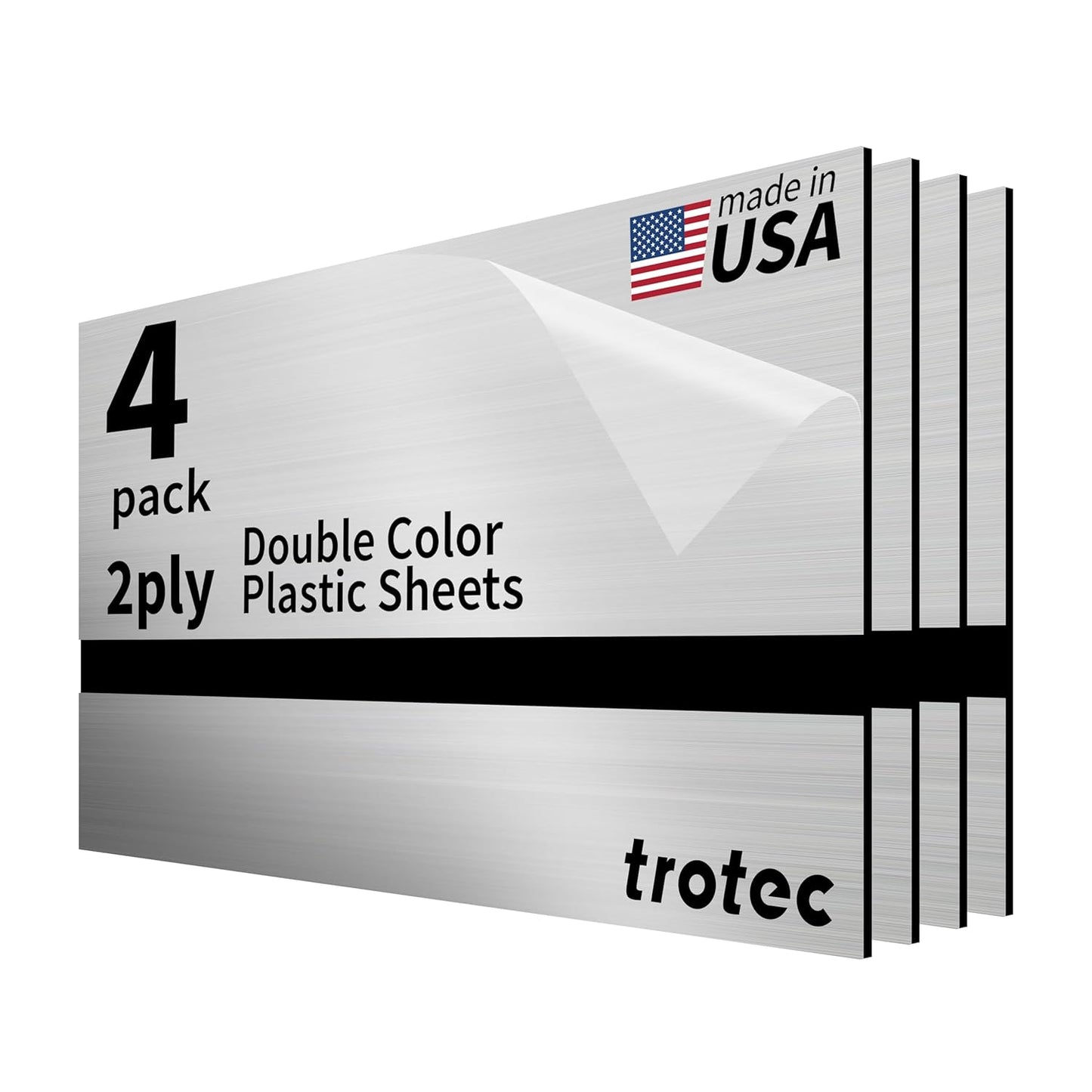 Trotec | Metallic Looking Acrylic Sheet | 12"x24"x1/16, 4 Pcs | Brushed Silver/Black | Metallic Finish - Scratch Resistant for Laser Engraving & Cutting,Printing,Glowforge,Name Plate | USA Made
