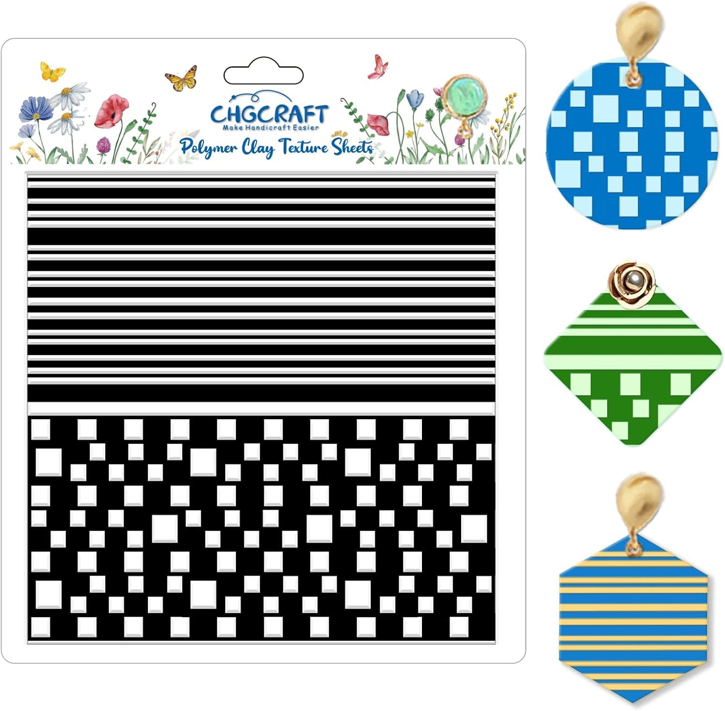 CHGCRAFT Simple Stripes Polymer Clay Texture Sheets Plaid Geometric Pattern Silicone Texture Stamp Clay Texture Mat Modeling Pattern Pad Sheets for Jewelry and Earrings Tools, 5.5x5.5 inch