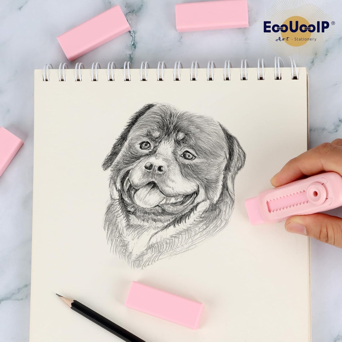 EooUooIP 4+1 Pack Rubber Pink Erasers Sliding Retractable Eraser, Large Pink Erasers, Soft Cute Eraser, Large Pencil Eraser for School Office Art Drawing Pencil Eraser for Kids