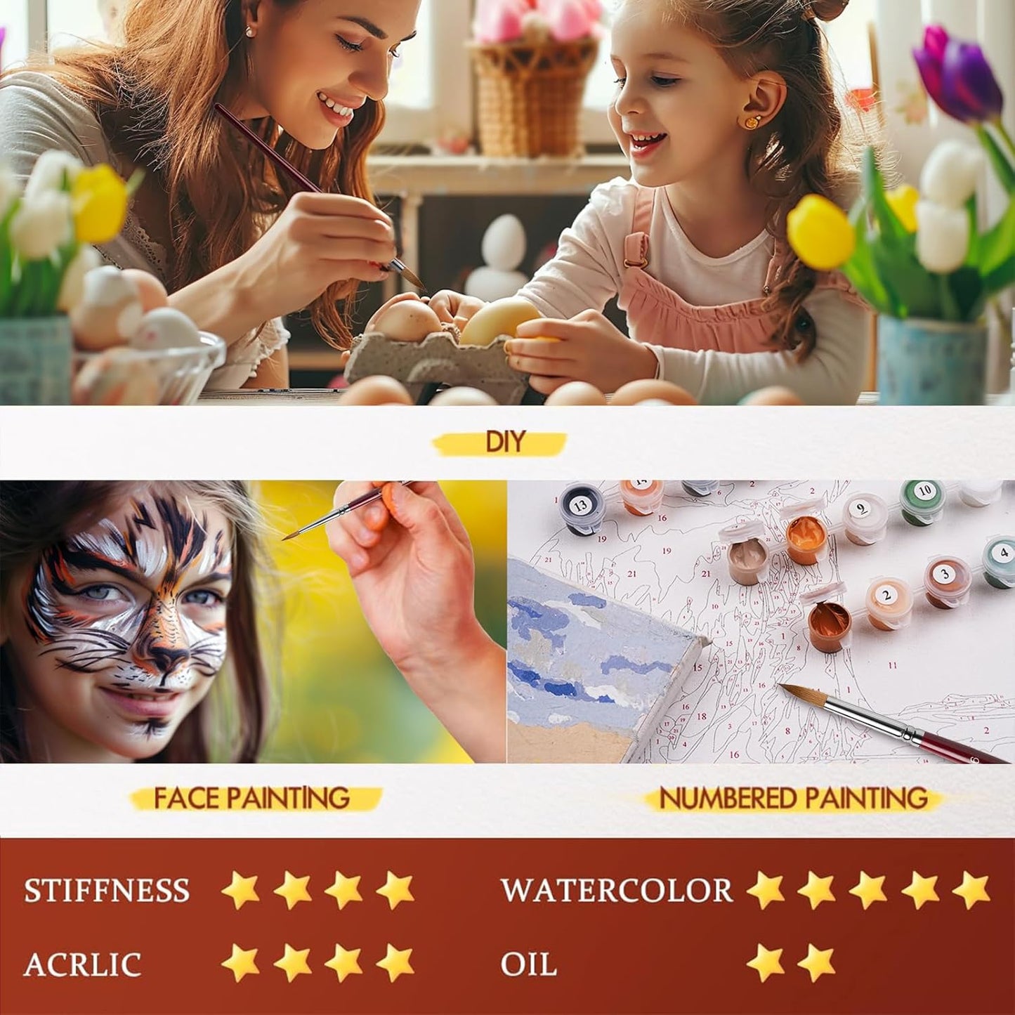 Sable Hair Watercolor Brushes Professional,9pcs Mop Round Fine Tip Detail Watercolor Paint Brush Set,Ideal for Gouache Acrylic Ink Painting