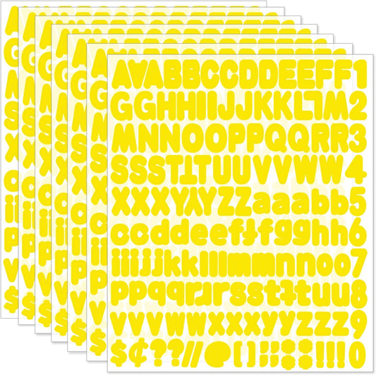 Alphabet Stickers, 1'' Yellow Letter Stickers - 12 Sheets, Self-Adhesive Vinyl for Mailbox Numbers, Bulletin Boards, Classroom & Home Decor