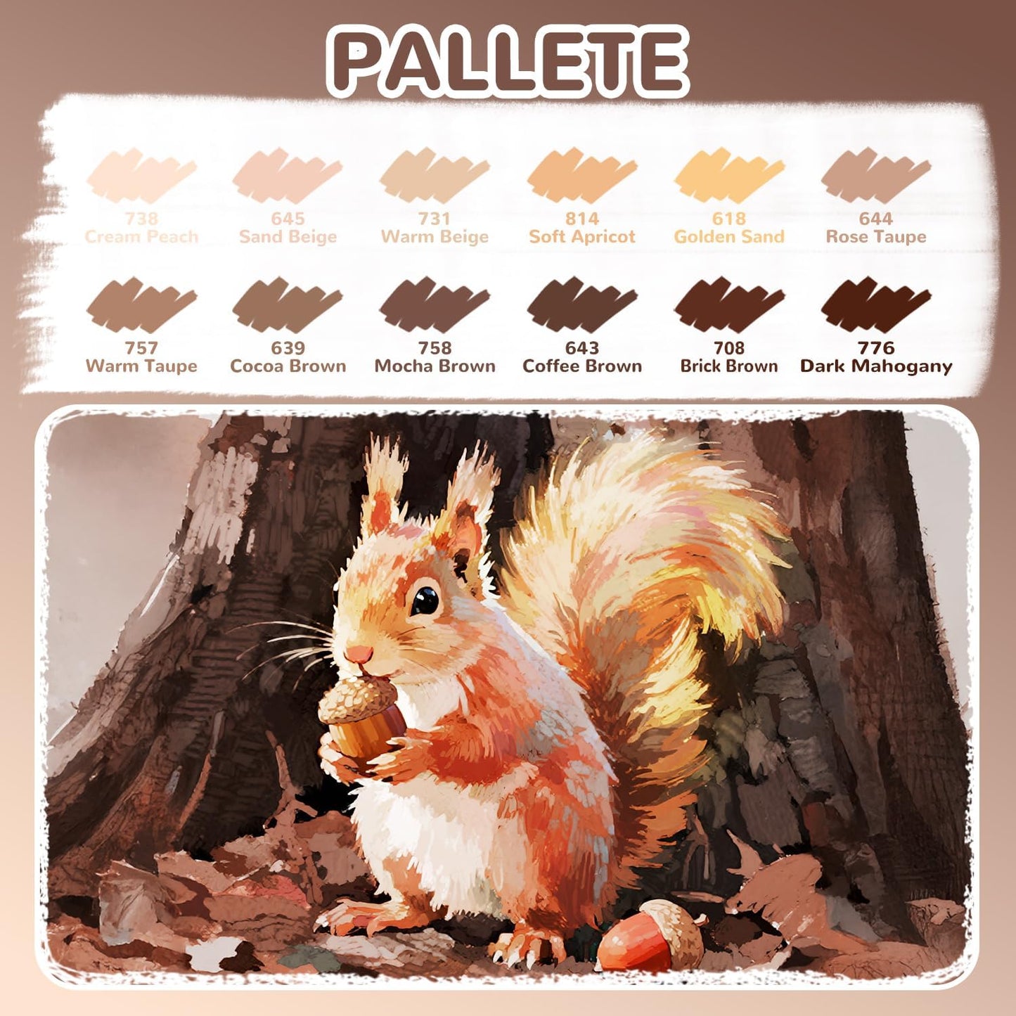 Guangna 12 Brown Series Acrylic Paint Markers Set, Brush Tip Acrylic Paint Pens for Rock Painting, Wood, Glass, Paper, Coloring Book, Ceramic, Canvas, DIY Crafts, Water-Based Ink