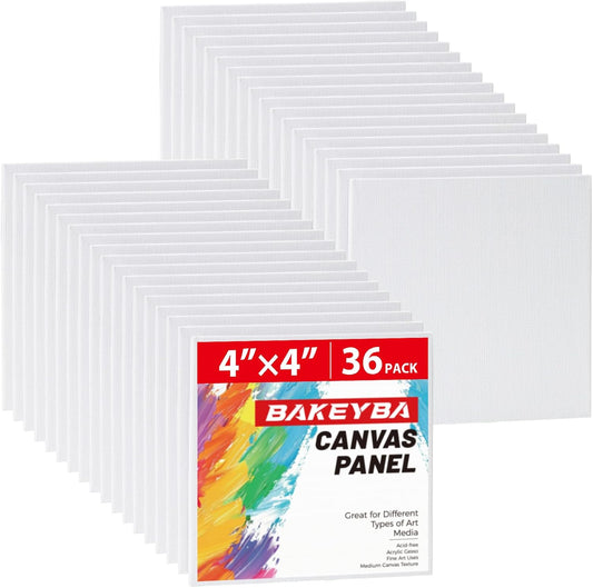 Mini Canvas Boards for Painting 36 Pack, 4x4 Inch Canvas Panels, 100% Cotton White Blank Art Supplies for Acrylics Oil Watercolor Tempera Paints