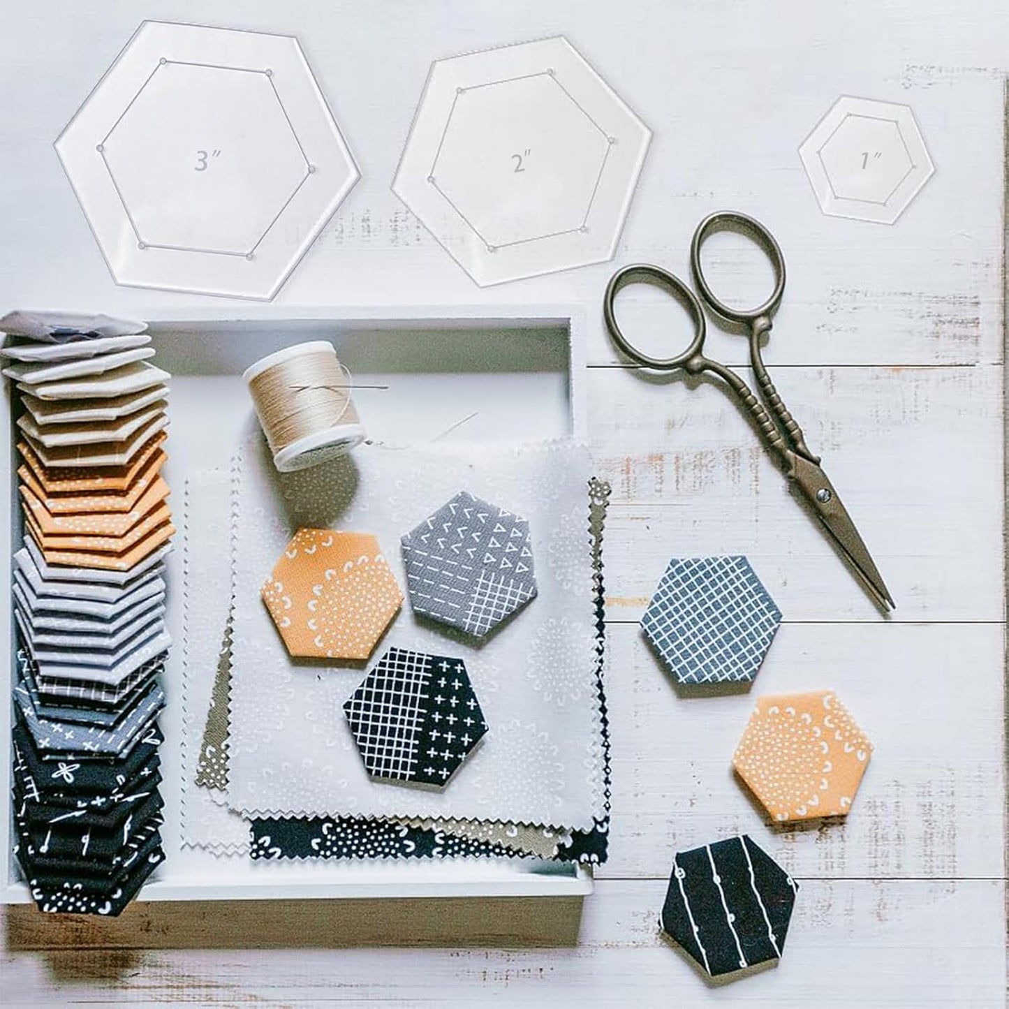 4 Pieces Hexagon Quilting Template with 1/4 Inch Seam Allowance, Hexagon Acrylic Quilting Rulers and Templates for Sewing DIY Manual Crafts Including 1 Inch, 2 Inch, 3 Inch, 5 Inch