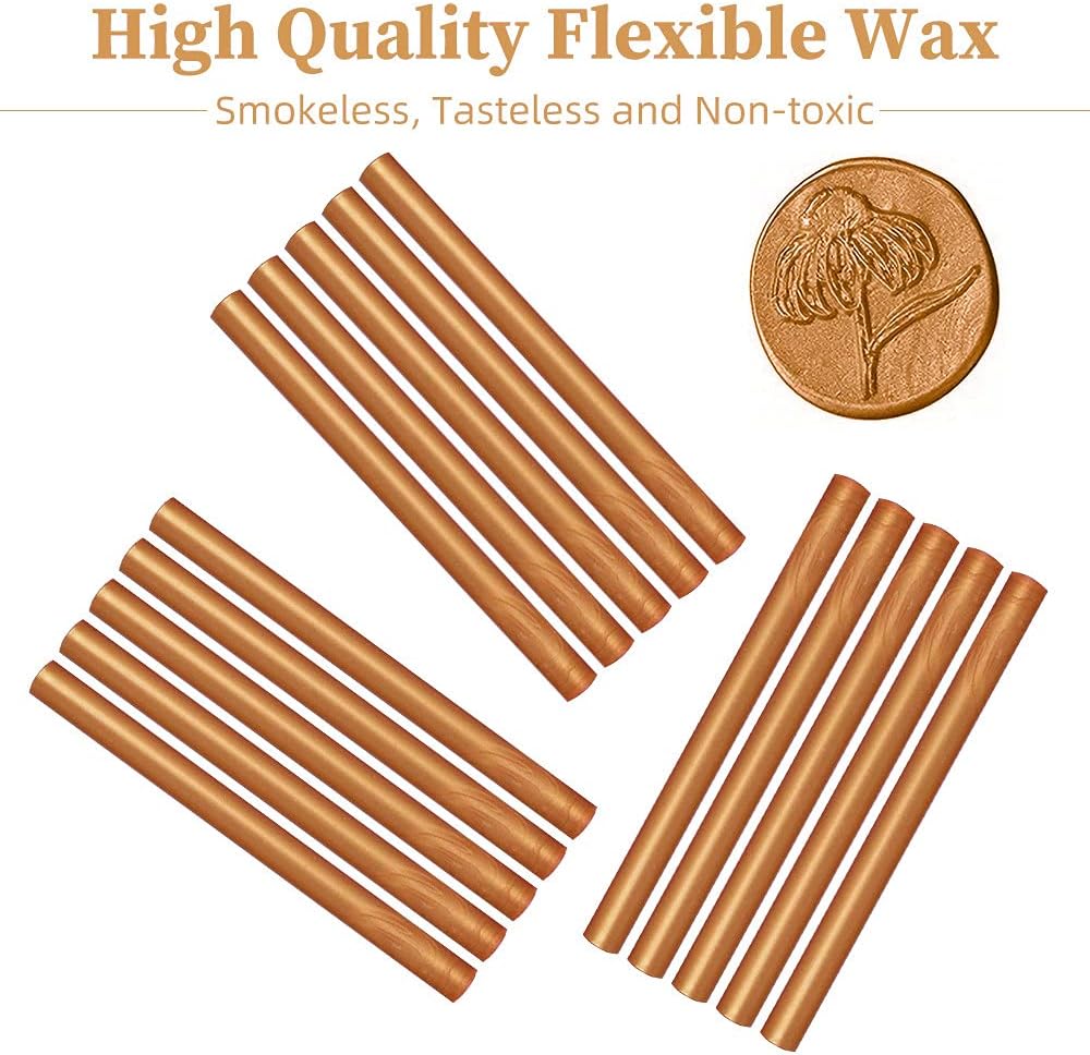 Wax Seal Sticks, Afobby 15 Pieces Glue Gun Sealing Wax Sticks for Wax Seal Stamp, Coffee Gold Wax Sealing Sticks for Wedding Invitations, Cards, Envelopes