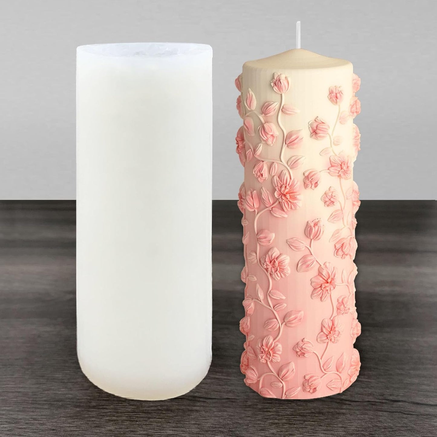 Flower Cylinder Candle Molds Floral Vine Pillar Thick Silicone Molds for Candle Making Soaps Resin Clay Home Decoration Crafts DIY