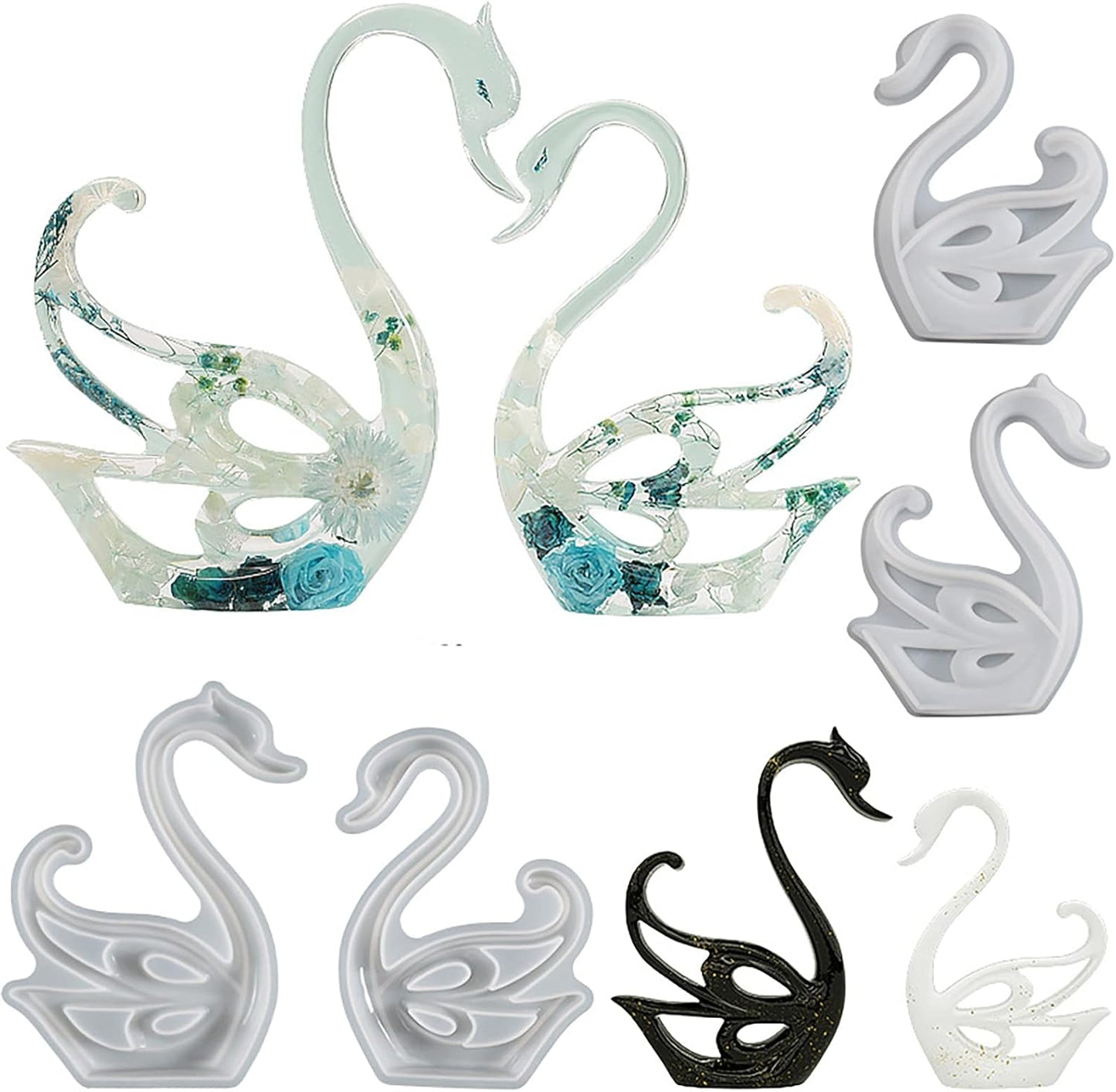 2 Pack Swan Molds Swan Resin Mold - Resin Casting Silicone Molds for Home Decor & Candle Making Wave Spiral Mold