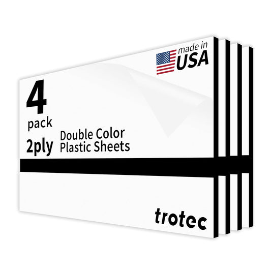 Trotec TroLase | 12"x24"x1/8", 4 Pcs | White/Black | 2 Ply | Modified Acrylic | Laser Engraving Double Color Plastic Sheet | Engraving Blanks for Laser, Saw, Guillotine | Made in USA