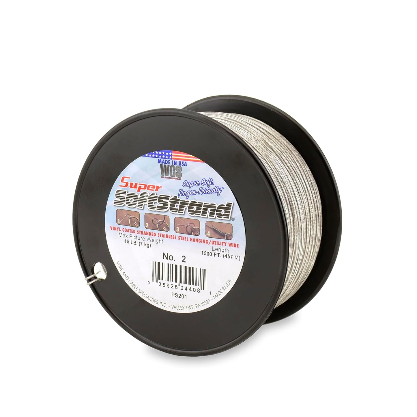 Super Softstrand, Vinyl-Coated Stranded Stainless Steel Picture Wrapping Wire, Size #2, 15 lb / 7 kg, 1500 ft / 457 m