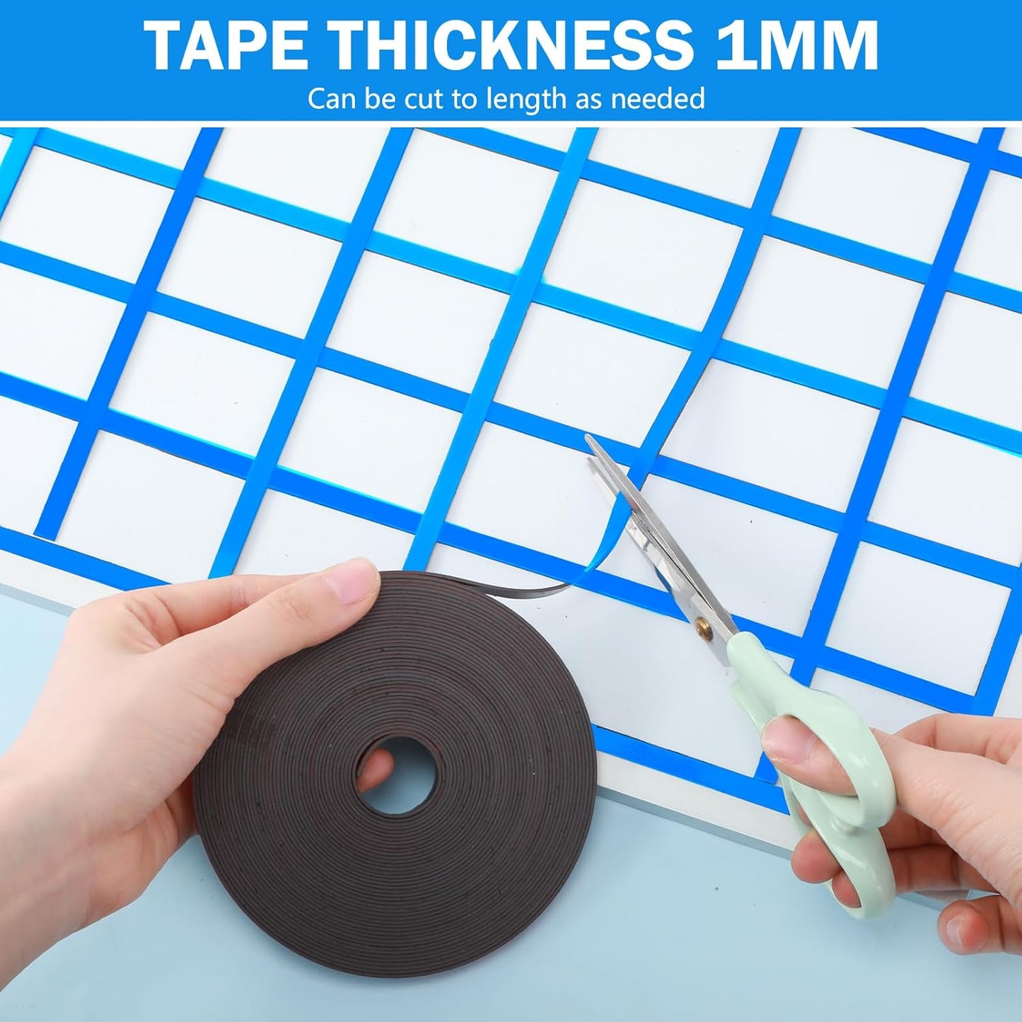 Magnetic Tape Roll Thin Strips, 0.39 Inch x 66 Feet Magnetic Board Dividers Whiteboard Graphic Decorative Tape Marking Line for Classroom Office Art Accessories(Blue)