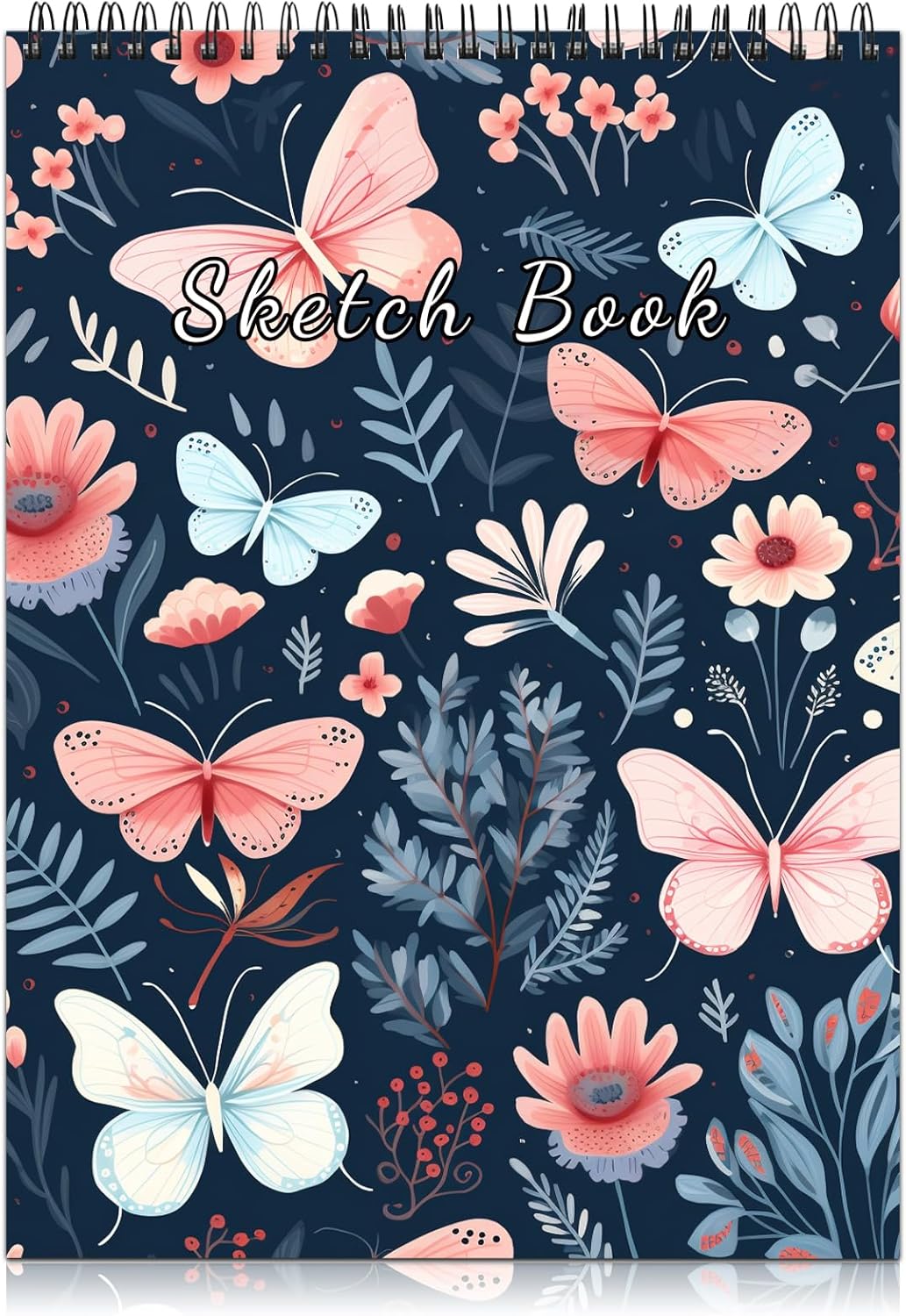 Deokke Sketchbook Top Spiral Bound Sketch Pad, 9 x 12 inch,100GSM Thick Paper,50 Sheets 100 Pages,Art Sketch Book Aesthetic Cute Drawing Writing Paper for Girls Women-Butterfly Flower