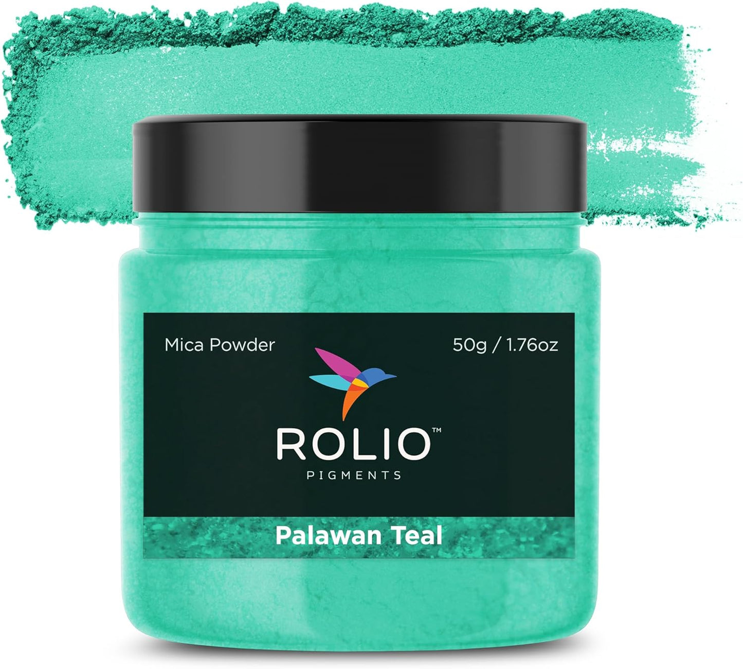 Rolio Premium Mica Powder - Palawan Teal (50G / 1.76oz) - 1 Jar of Teal Pigment Powder for Epoxy Resin, Dye, Soap Making, Nail Polish, Paint, Candle Making, Bath Bombs, Slime