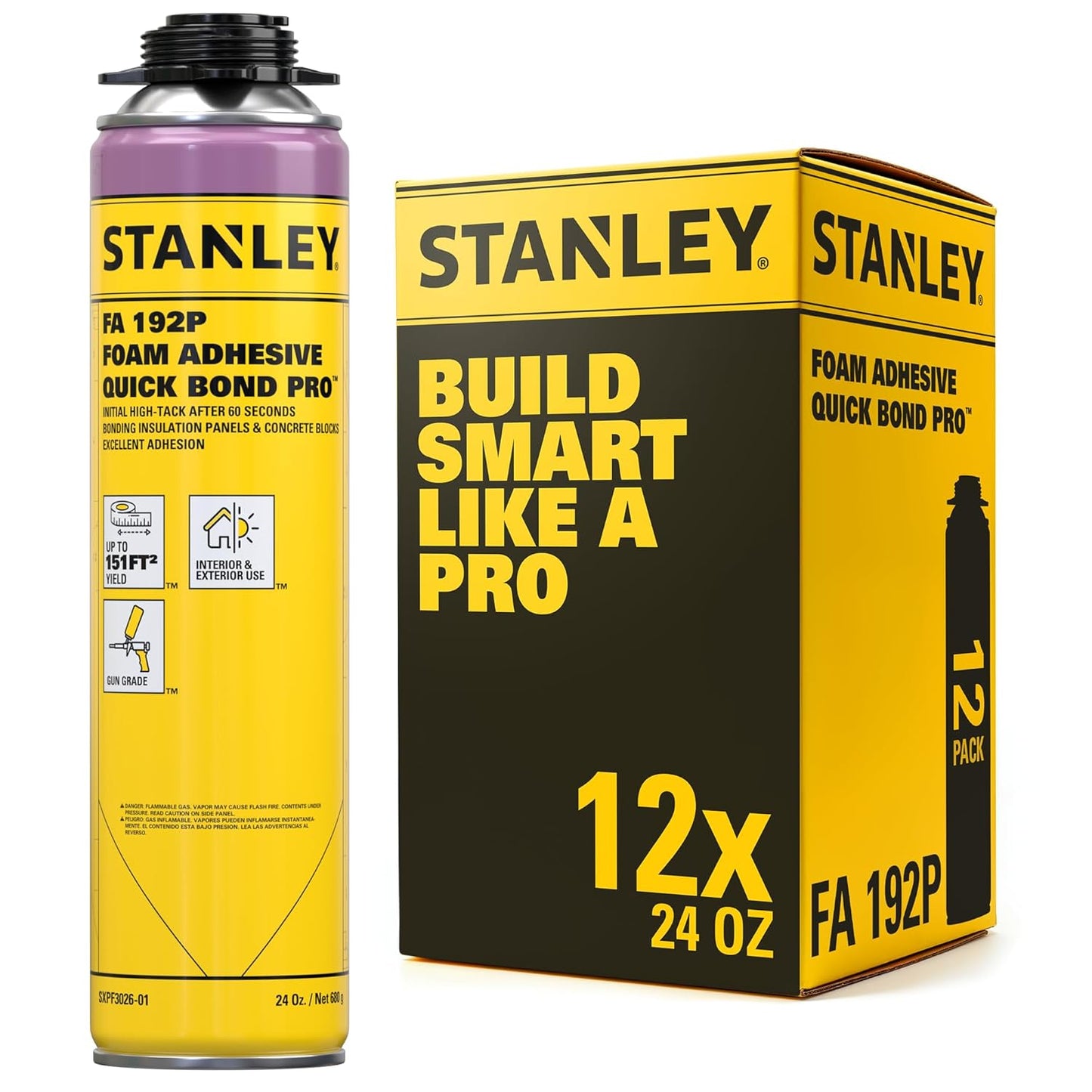 Stanley Quick Bond Adhesive Foam - 12x24oz, Reliable Bond Adhesive for Various Materials, Strong bonding, No Mixing, Gun Use, Gun NOT Included | 12 Pack