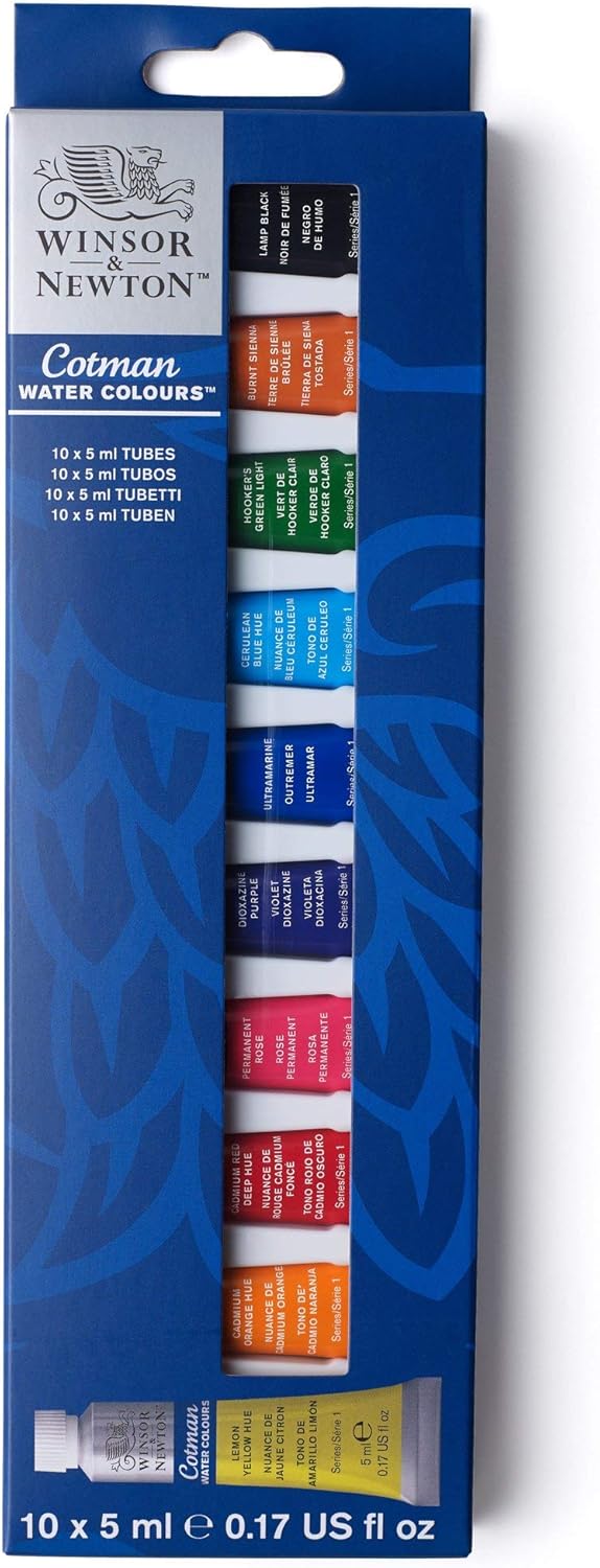Winsor & Newton Cotman Watercolor Paint Set, 10 Colors, 5ml (0.17-oz) Tubes