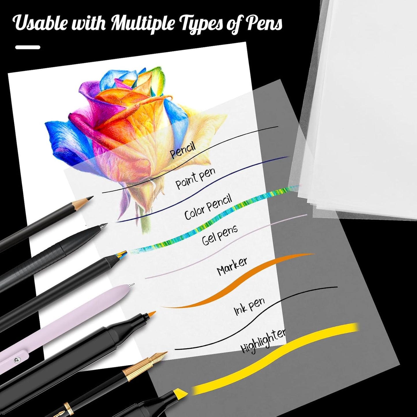 Tracing Paper 8.5x11 inch, 112 Sheets Transparent Vellum Paper for Tracing Pads, Translucent Tracing Paper for Pencil, Marker and Ink - Trace Images, Sketch, Preliminary Drawing, Overlays, Black