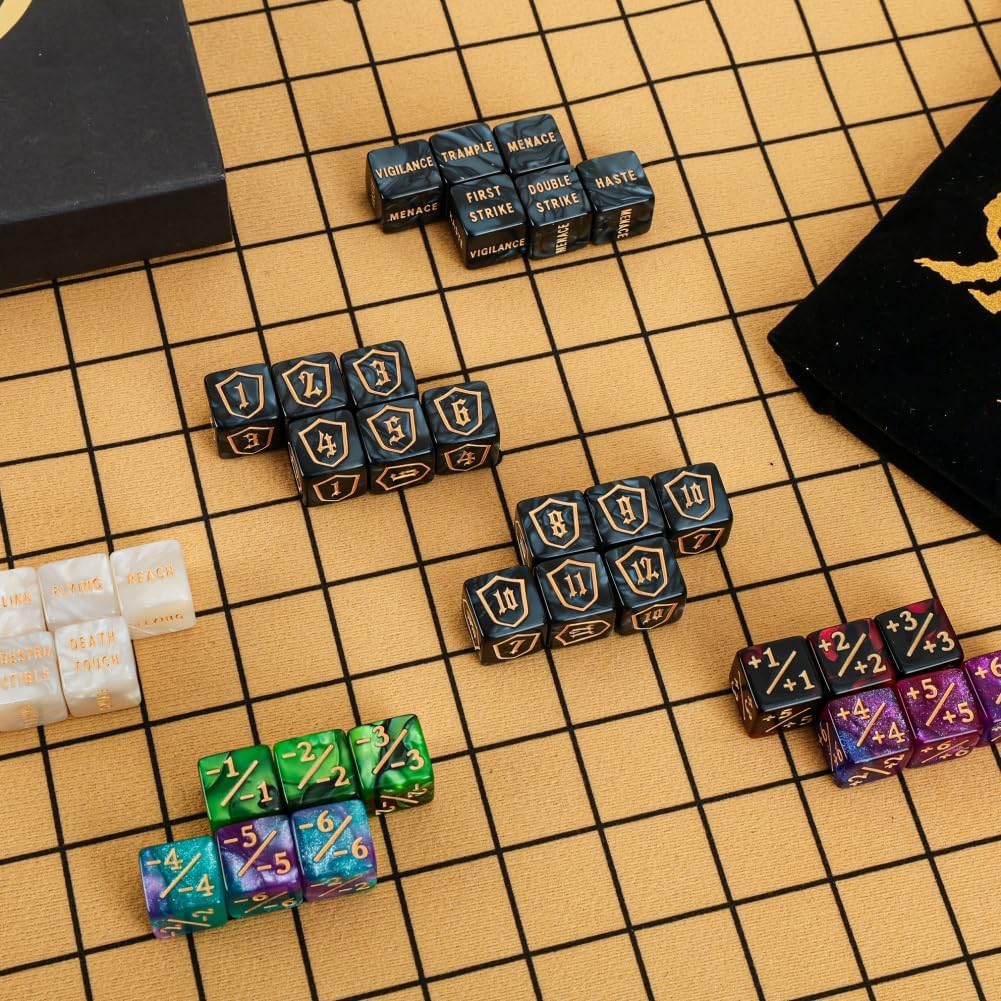 Color MTG Counter Dice Set Keyword Shield Life Counters with Dice Storage Bag for MTG TGG Table Games (72 Pcs)