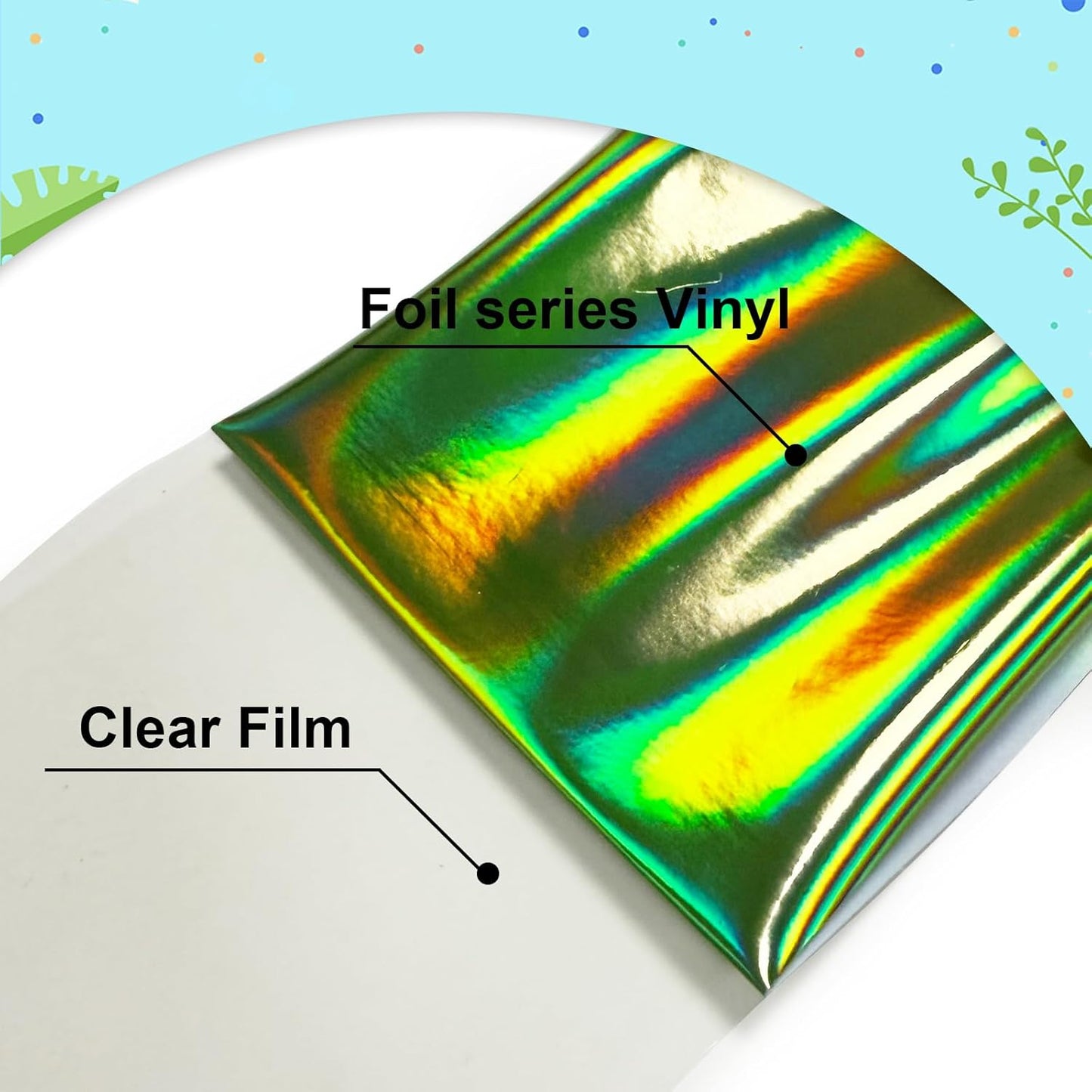 ROFISUESheet MetallicFoil HeatTransferVinyl12Inch*6Ft BundleChrome HTV VibrantColors for Stunning T-Shirt DesignsPerfect forDIY (olographic Green, 12Inch*6Ft)