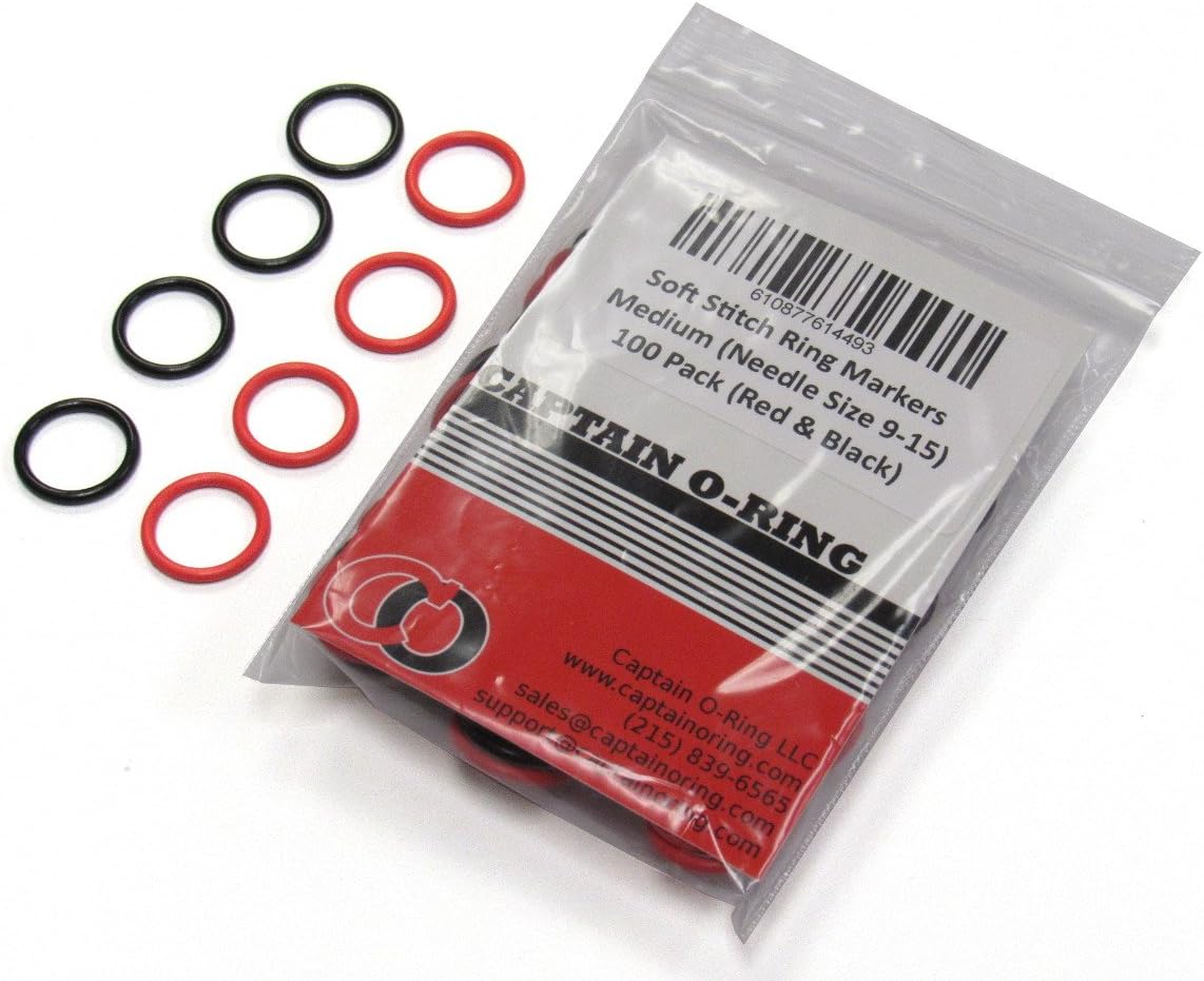 (100 Pack) Soft Stitch Ring Markers (Available in 3 Sizes, Includes 2 Colors, for Knitting/Crochet/etc) (Medium (Needle 9-15), Red & Black)