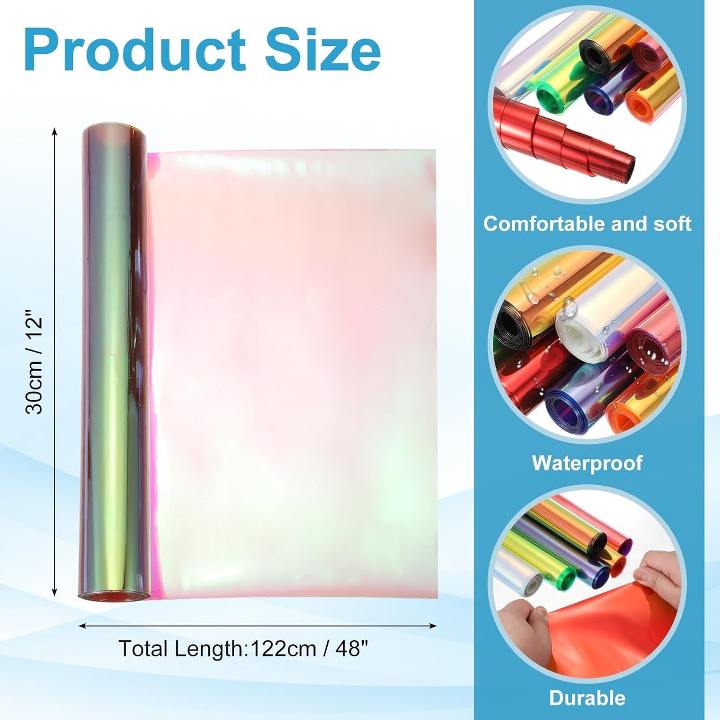 MECCANIXITY Holographic Clear PVC Vinyl Film Holographic PVC Fabric Waterproof Dichroic Film 12 x 48 Inch for Handbags Bows Earrings DIY Craft,Holographic Red