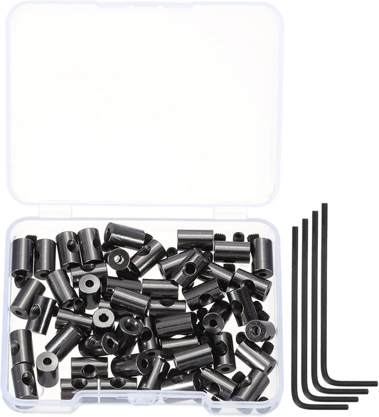 MECCANIXITY 50 Pcs Metal Locking Pin Backs, Locking Pin Keepers Clasp 9mm(H) with 4 Wrench Replacement in Storage Case for Badge, Brooch, Black Tone