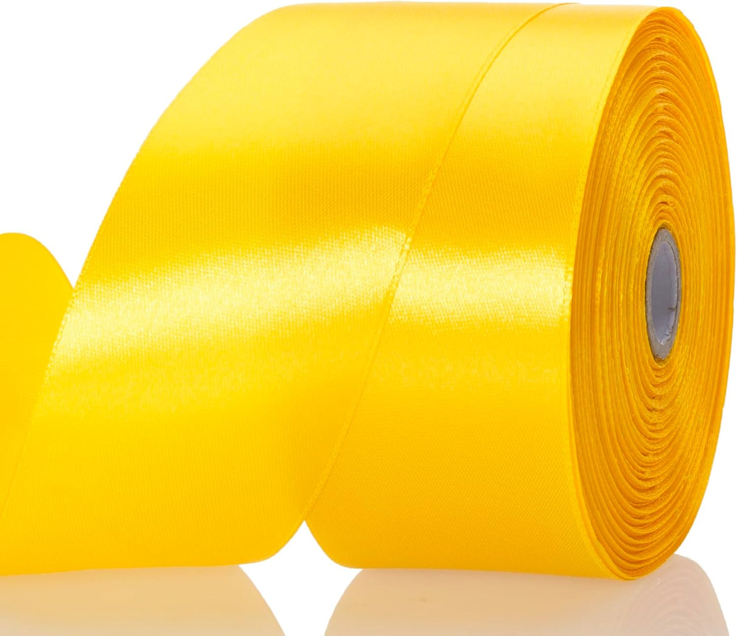 2 Inch Yellow Solid Satin Ribbon, 50 Yards Craft Fabric Ribbon for Gift Wrapping Floral Bouquets Wedding Party Decoration