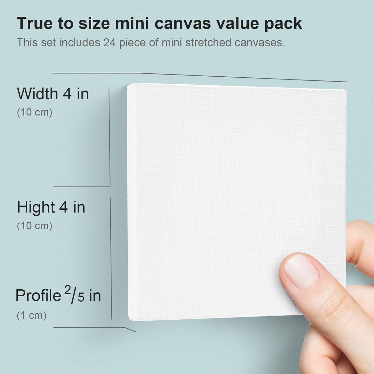 AUREUO Mini Stretched Canvas - 4x4 Inch/24 Pack - 2/5 Inch Profile Small Square Canvas - Gift Set Bulk Pack Canvases for Acrylic Painting & Craft
