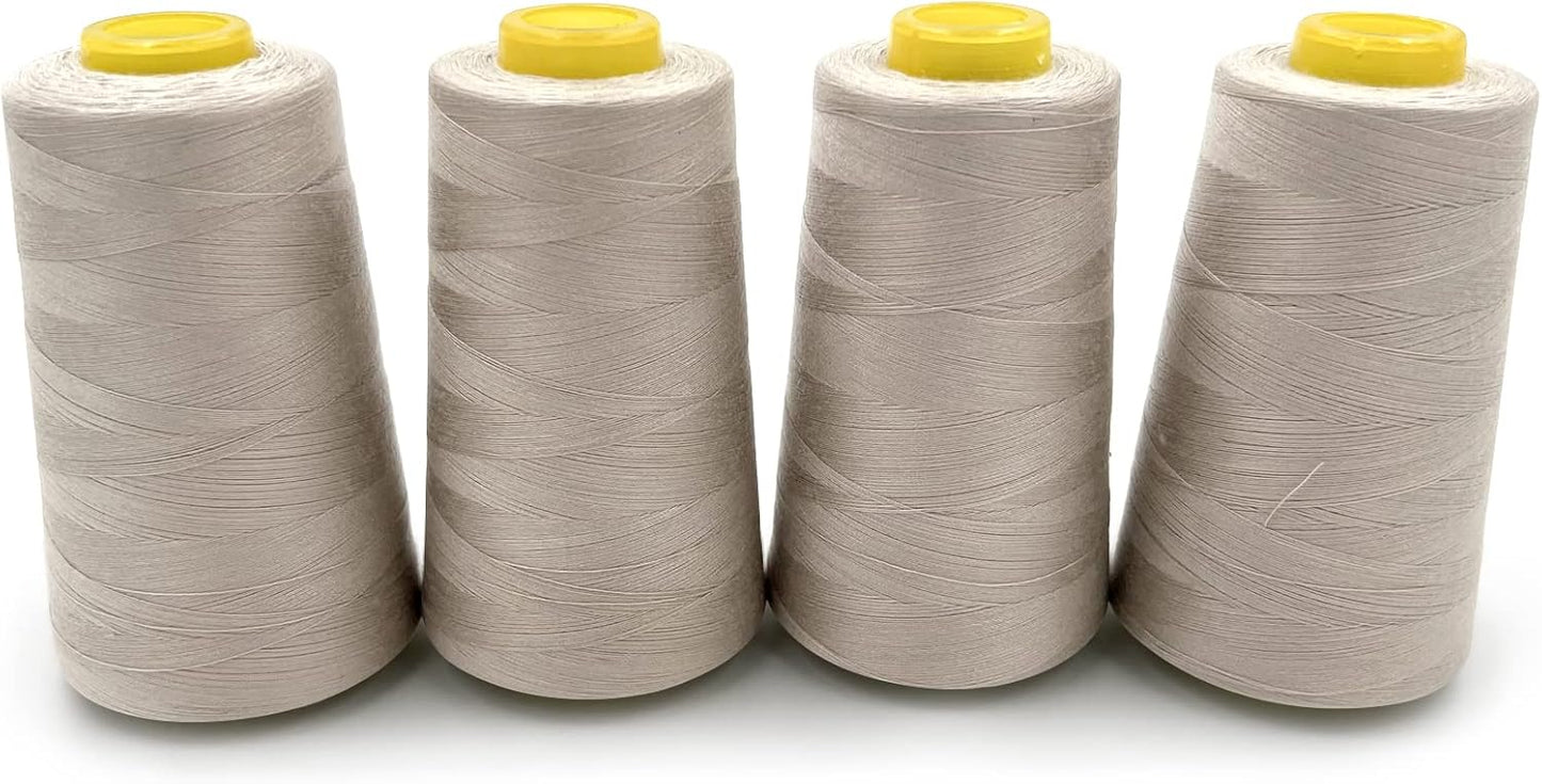 Tortoise 4 Cones of 3000 Yards Each Spool Thread for All Purpose, Serger, Overlock, Quilting, Sewing Machine - 40S/2 Beige 100% Polyester
