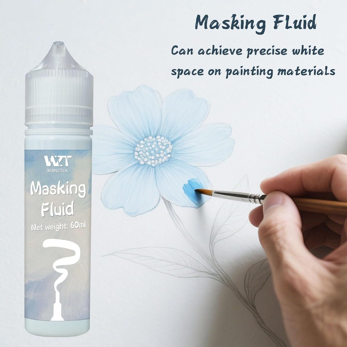 Masking Fluid for Watercolor Painting 60ml Blue with a Paintbrush and Eraser - Art Masking Fluid Pen Watercolor Medium Art Supplies for Artists