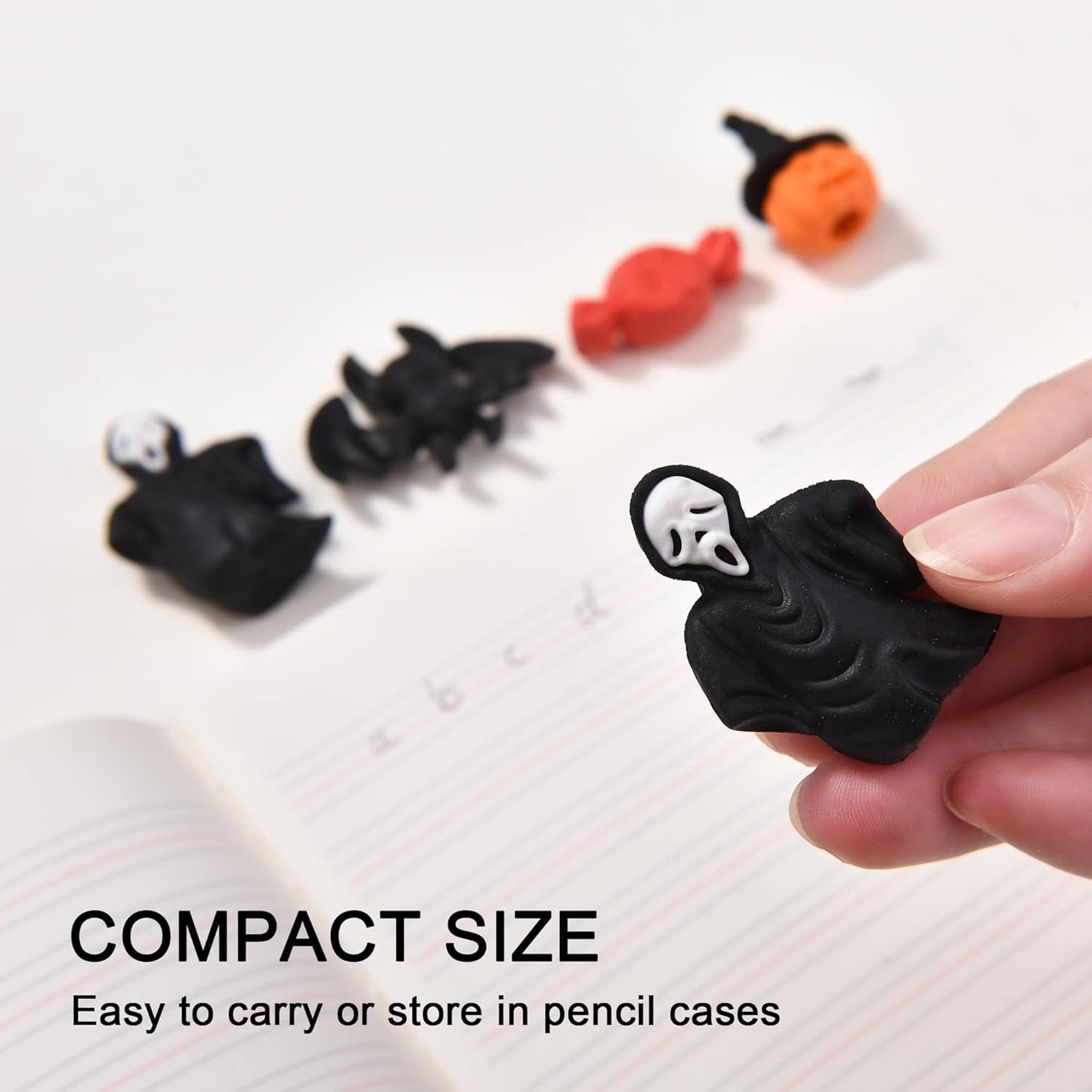 HILAZA 3D Halloween Erasers for Kids, 16Pcs Cute Pumpkin Ghost Bat Erasers Bulk for Goody Bag Filler Gifts Halloween Party Favors