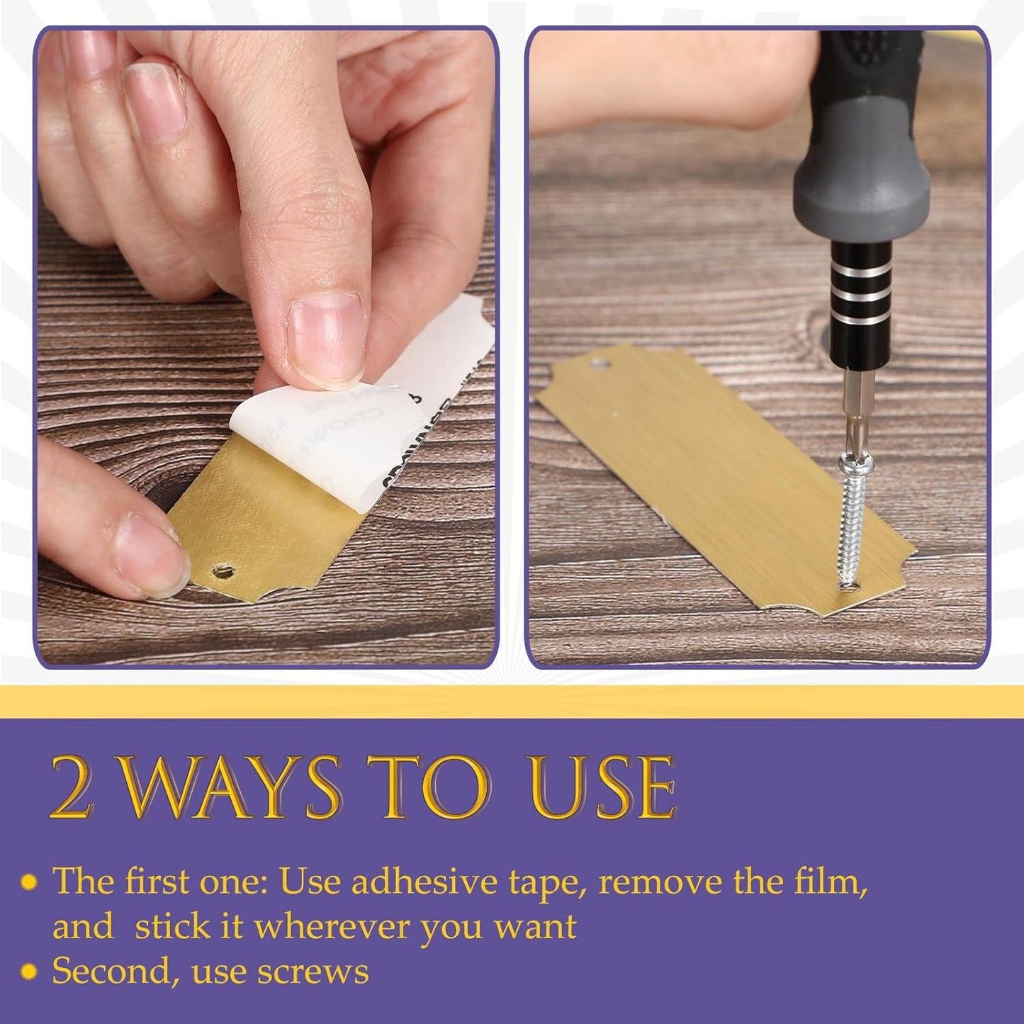 24 Pcs Personalized Name Plates Laser Engraved 1" x 3" Solid Brushed Metal Plaque Trophy Plate Blank Name Tag with Adhesive Backing and Screws for DIY(Gold,Notched Corner)