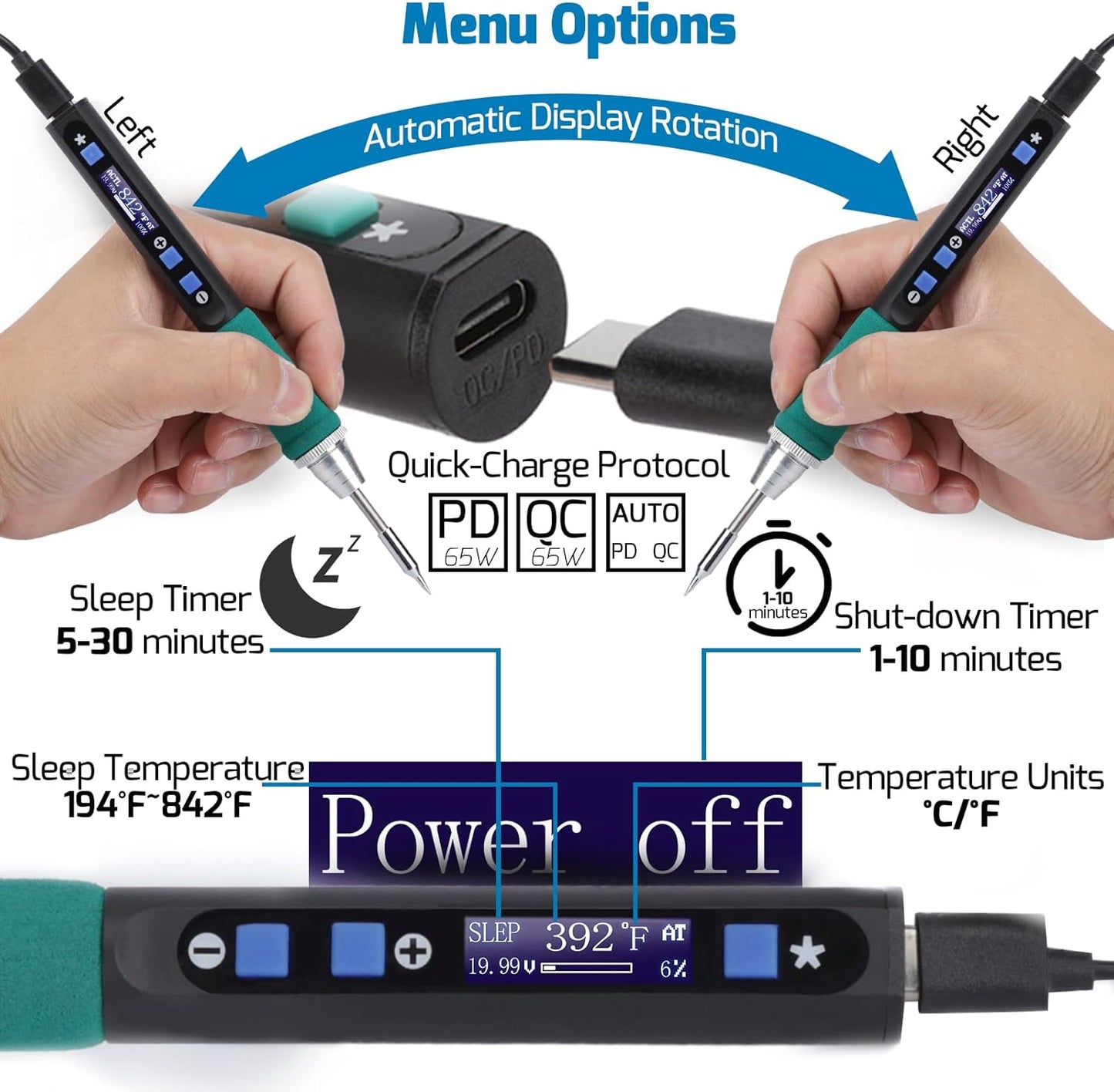 WEP 928D-IV Soldering Iron Kit with Fast Heating with C235 Tip, Dynamic Screen, Compact Digital Soldering Iron with Multi-Functional Cover, Type-C Powering, Sleep Mode, PD and QC Protocols