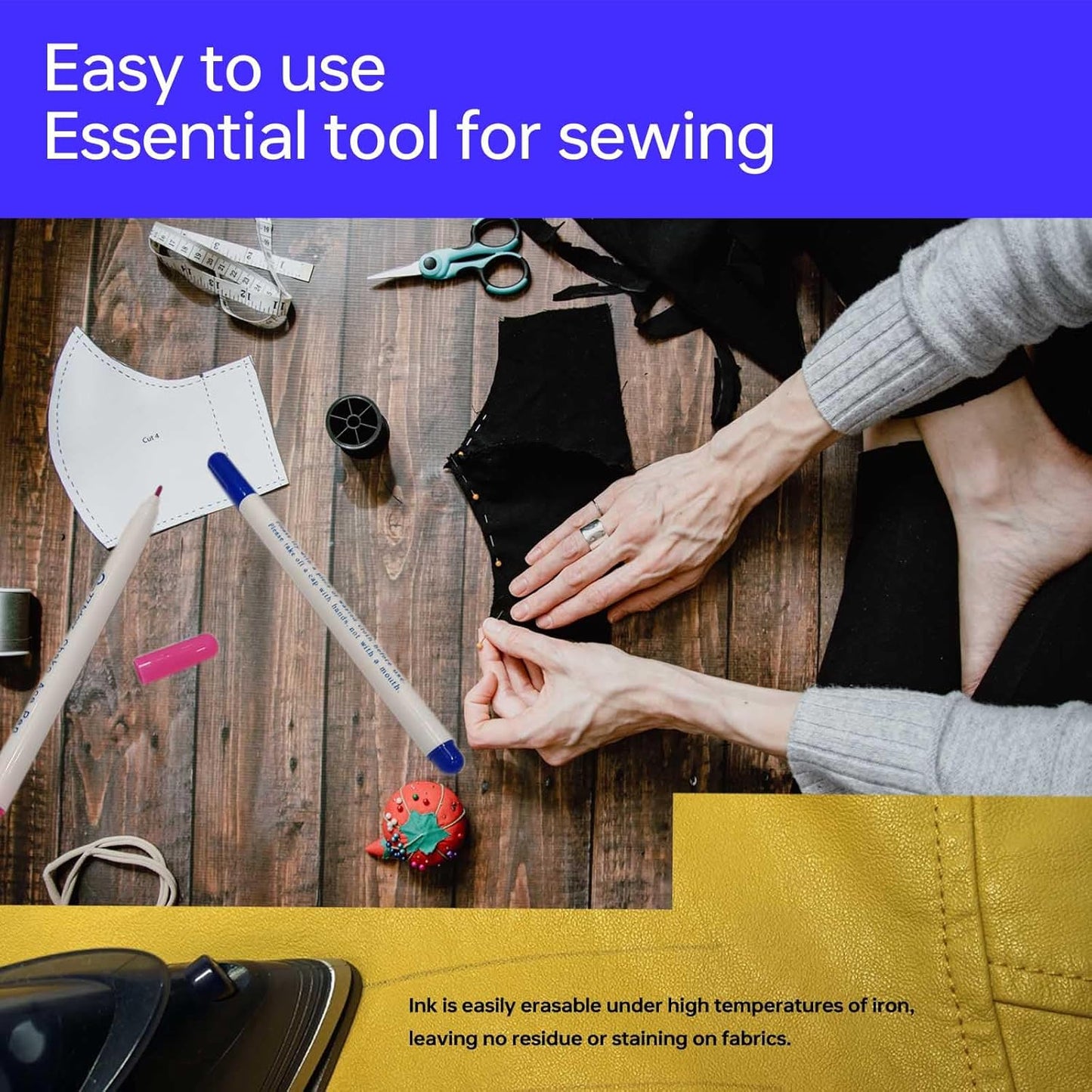 Dinggaogao 12 Pieces Water-Erasable Fabric Pen Set - 6 Colors for Sewing, Embroidery & DIY Tracing Tools