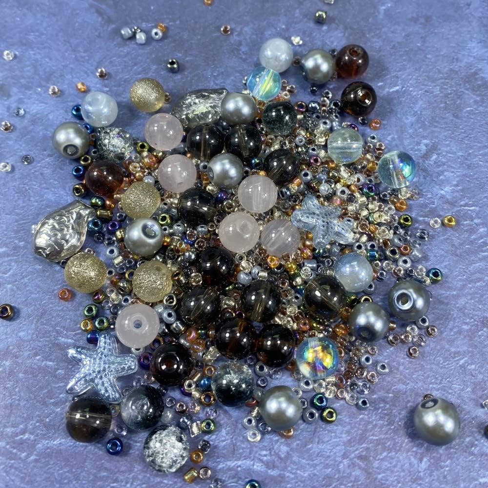 Assorted Glass Resin Beads Multi Size Colors Smooth Cracked Gravel Millet Spacer Beads for Bracelets Necklace Earring DIY Jewelry Making Craft(Smoke Gray Series)