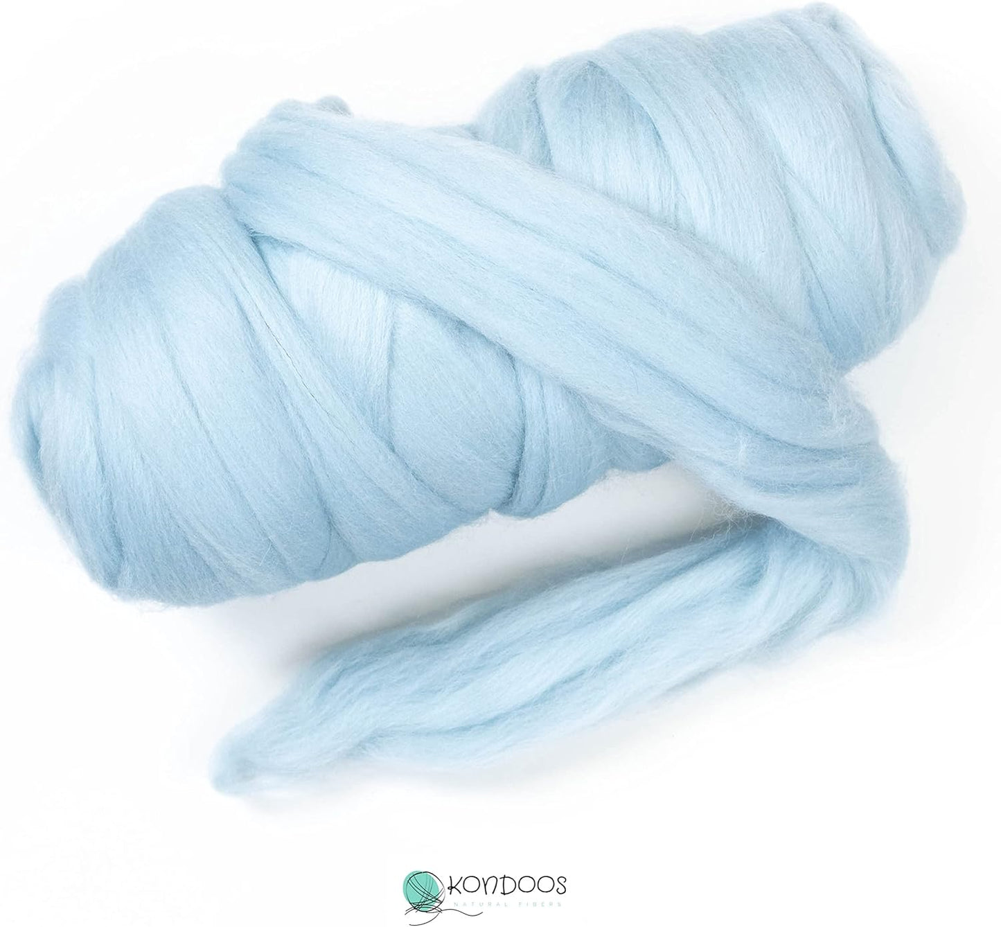Kondoos Colored Natural Wool roving, 1 lb. Best Wool for Needle Felting, Wet Felting, handcrafts and Spinning. (Light Blue, 1 lb)