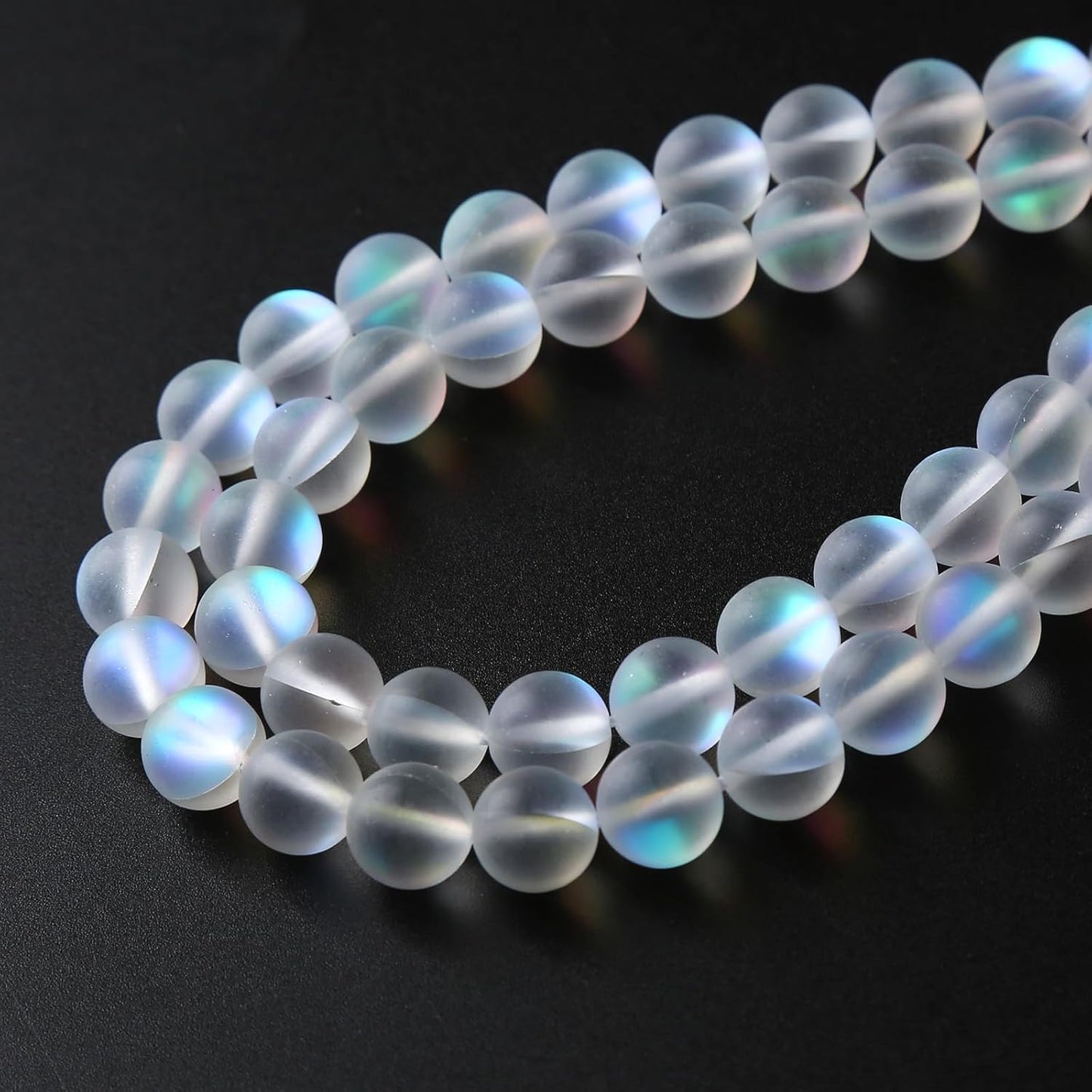 32pcs 10mm Natural White Mystic Aura Quartz Beads Frosted Matte Moonstone Round Loose Beads For Jewelry Making DIY Bracelet Necklace 15"
