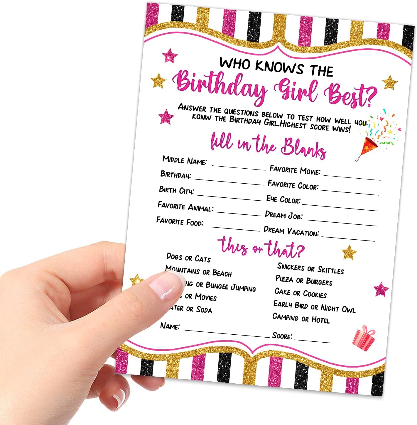 20 Pieces Who Knows The Birthday Girl Best Game Cards - Birthday Party Activity Game Card Set Girly Themed Party Activity and Idea - for Child or Teen - Girl Birthday Supplies, Activity, Decorations