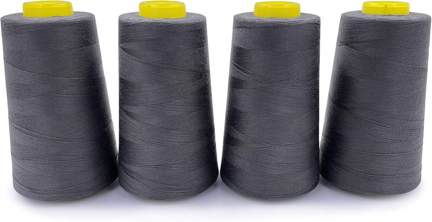 Tortoise 4 Cones of 3000 Yards Each Spool Thread for All Purpose, Serger, Overlock, Quilting, Sewing Machine - 100% Polyester, 40S/2 Dark Gray