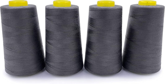 Tortoise 4 Cones of 3000 Yards Each Spool Thread for All Purpose, Serger, Overlock, Quilting, Sewing Machine - 100% Polyester, 40S/2 Dark Gray