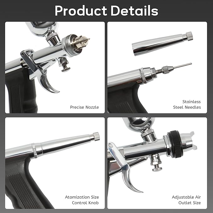 Colima Advanced Series Dual Action Airbrush Kit － 0.6mm Needles, 1/3 oz Cups － Professional Airbrush Gun for Makeup, Model Painting, Nail Art, Tattoo － Upgraded Precision Design & Ergonomic Grip