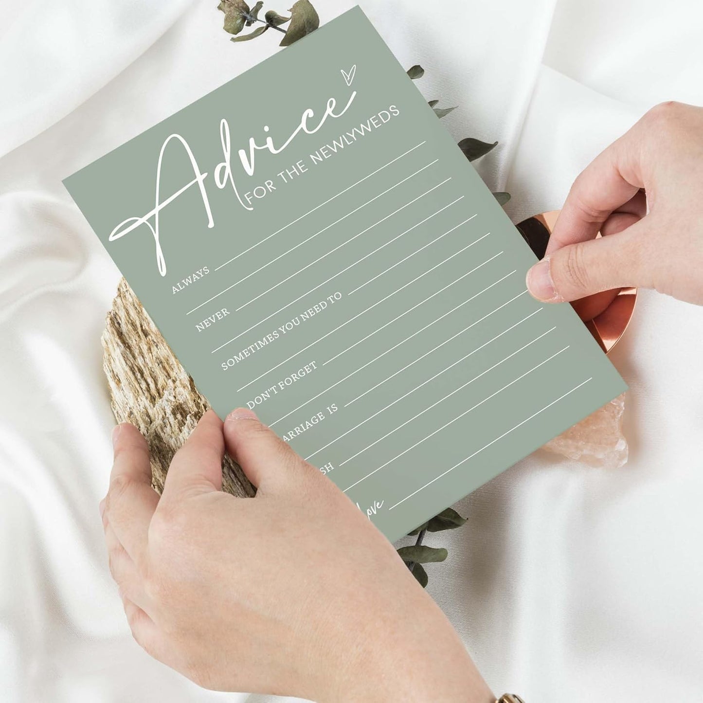 Bridal Shower Games Cards, Advice for The Newlyweds, Bridal Shower Games 25 Guests, Engagement Party Wedding Games for Guests, Minimalist Green Wedding Party Supplies - C01, Blue