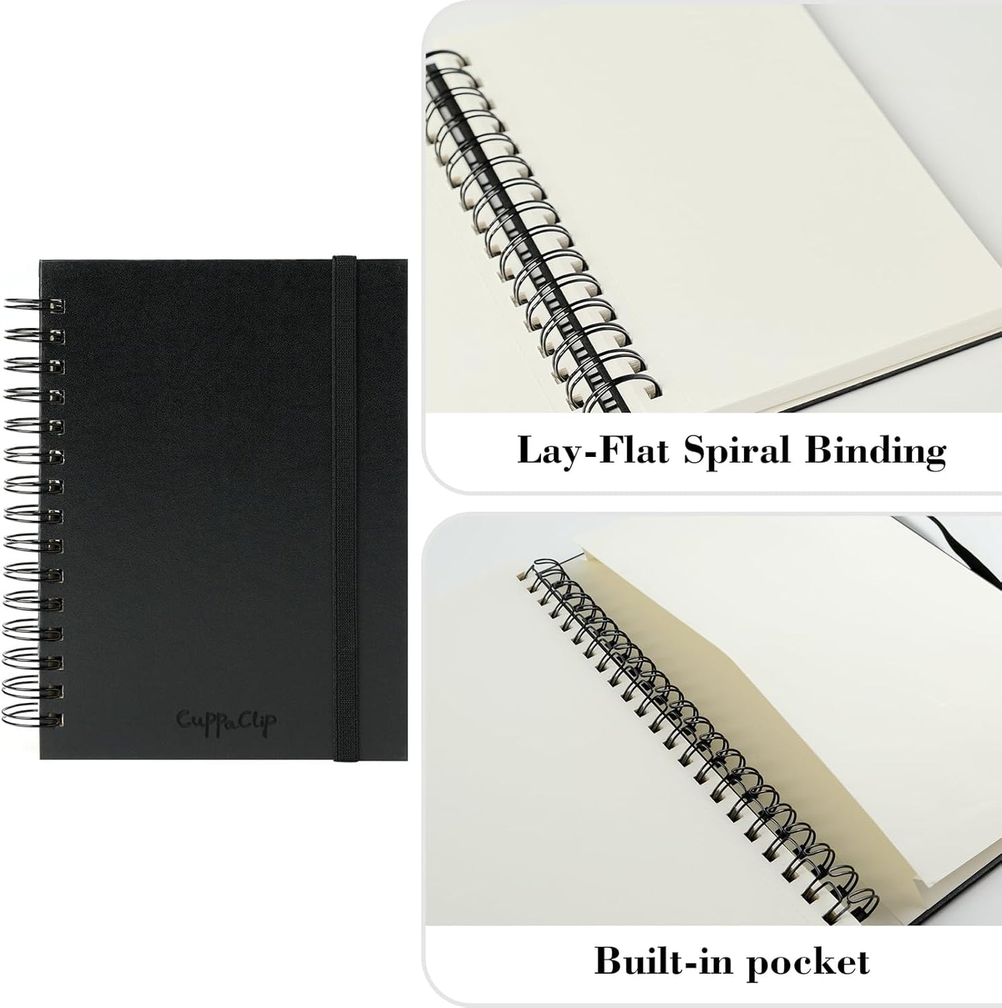 CuppaClip Sketch Book Hardcover Drawing Pad 300GSM Acid-Free Paper Spiral Bound Sketchbook 50 Sheets/100 Pages Art Supplies (Spiral Binding, 8.3x11.8in)