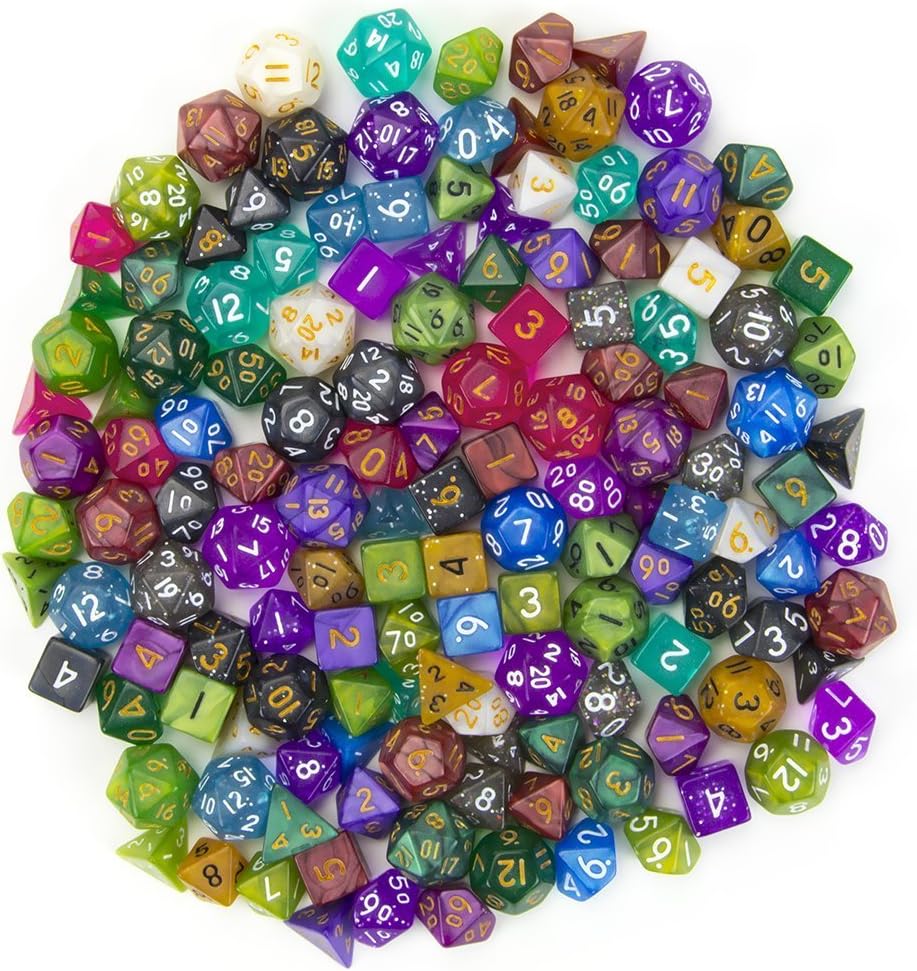 Wiz Dice Mini DND Dice Set - 140 Pieces Total (20 Sets of 7 Dice in Unique Colors) & Storage D&D Bag-Polyhedral Role Playing Dice - Perfect DND Accessories for TTRPG Dice - Hafling's Haversack