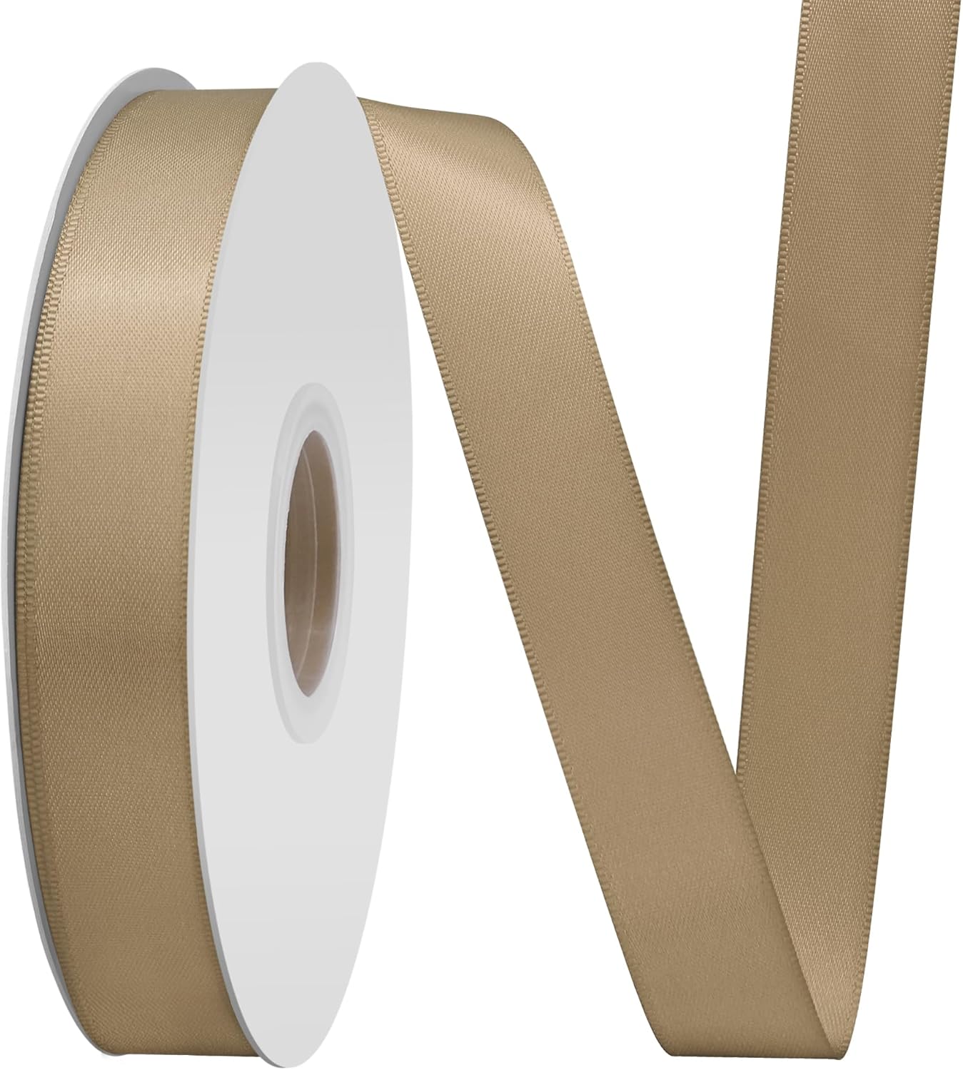 Tan Satin Ribbon 3/4" X 50 Yards Solid Color Double Faced Ribbons Perfect for Crafts Wedding Decor Bow Making Arts Sewing and More