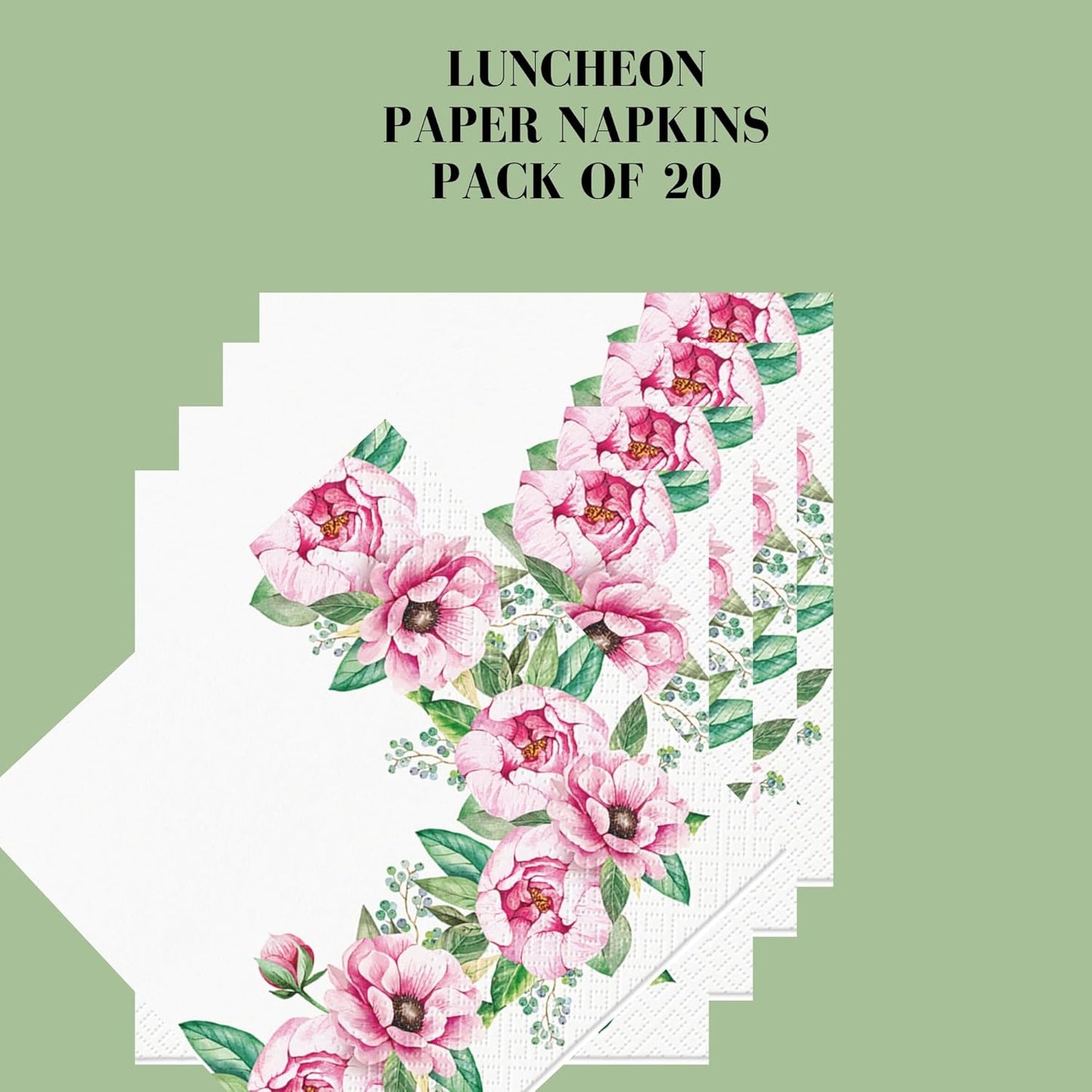 20-ct 13x13 Flowers Paper Luncheon Decoupage Napkins, 3-Ply Servilletas Printed Pink Roses Cocktail Napkin for Art, Dinner and Party, Disposable Napkins Decor